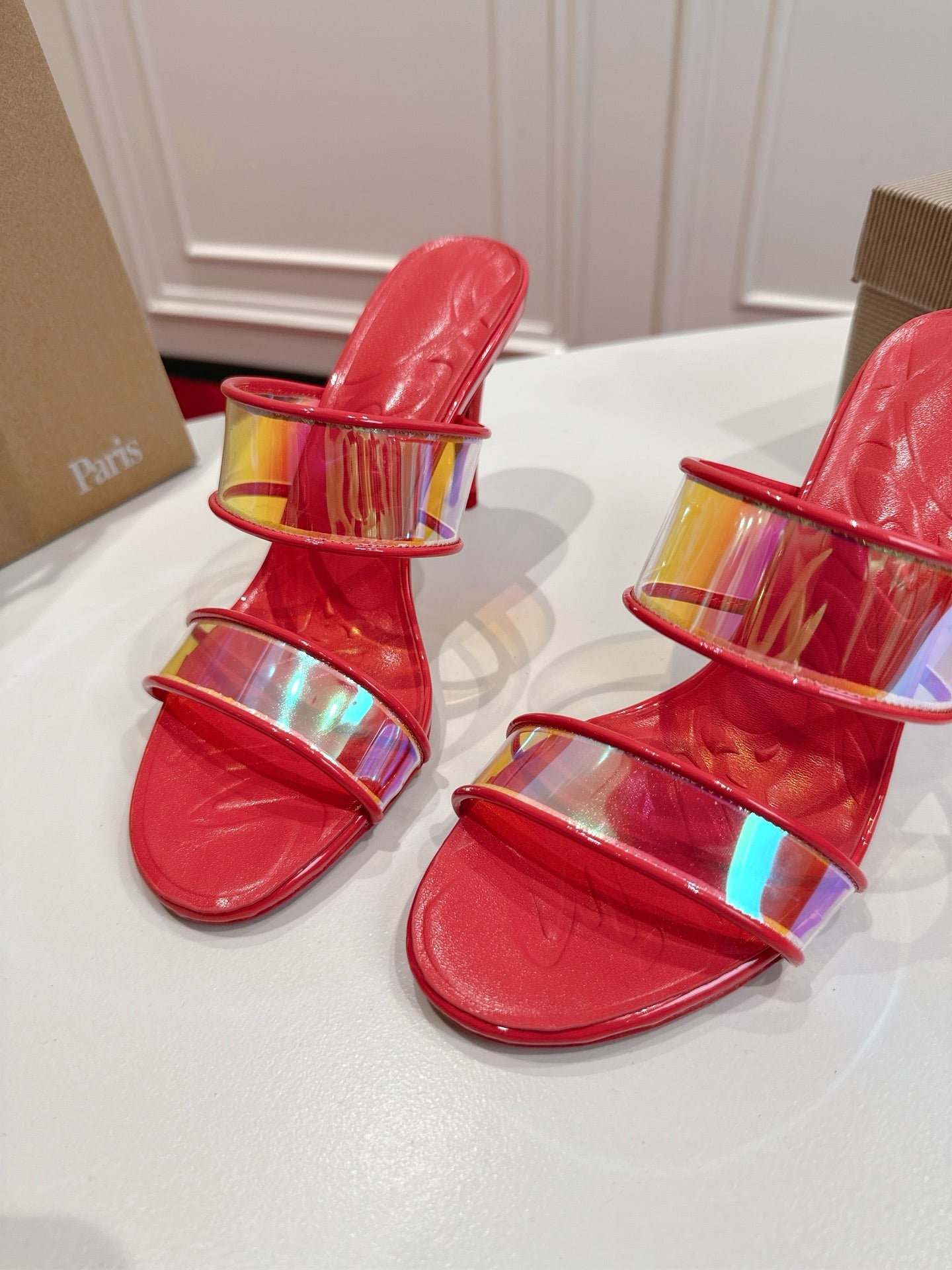 Christian Louboutin 2026 Just Loubi 100mm Mules PVC Lambskin 780411