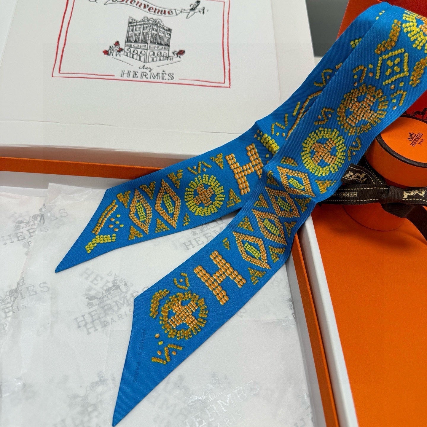 HM Twilly Mini Scarf 86CM Blue Mulberry Silk 969053
