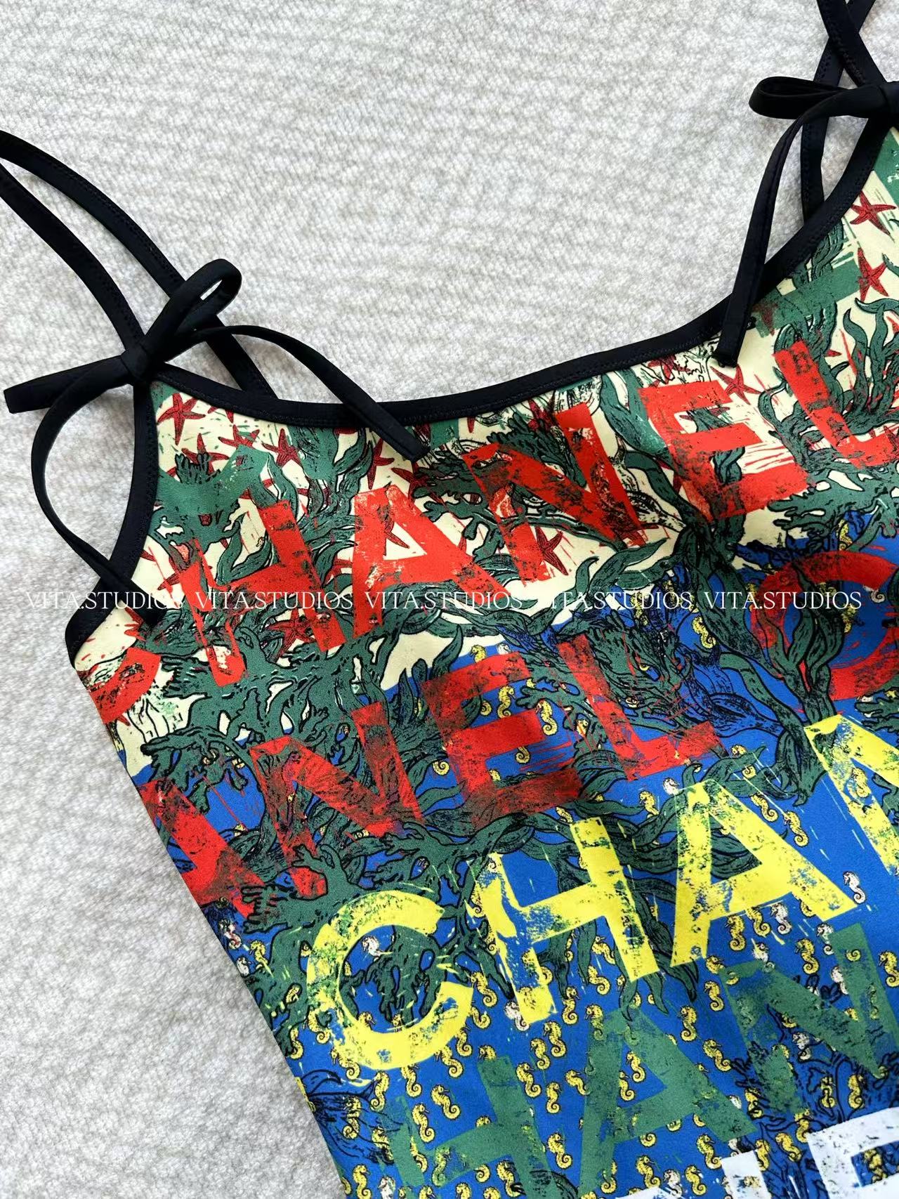 Chanel 2026 One Piece Swimsuit Seaweed Letter Polyester 470150