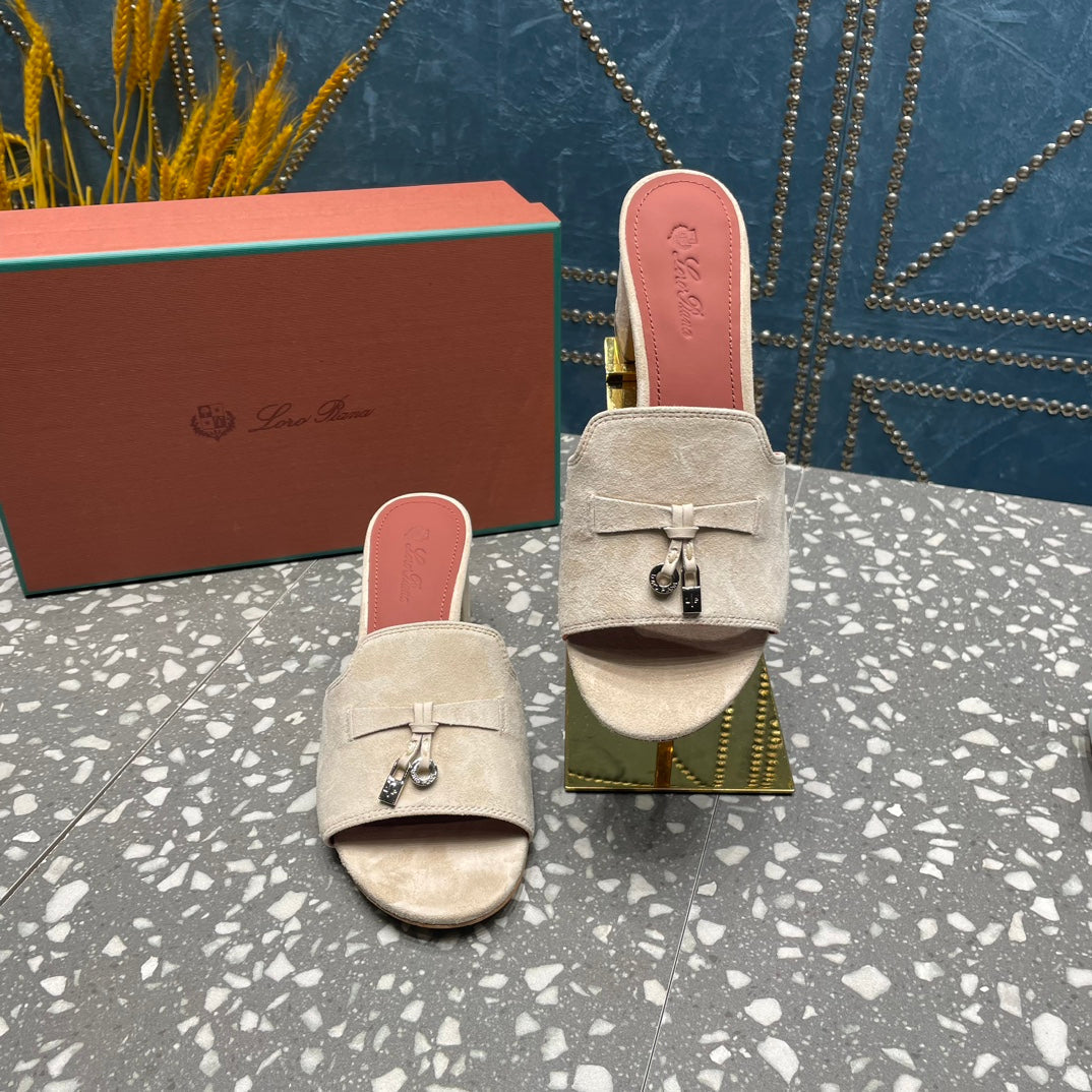 Summer Charms Mules 50mm Beige Suede Salmon Lambskin