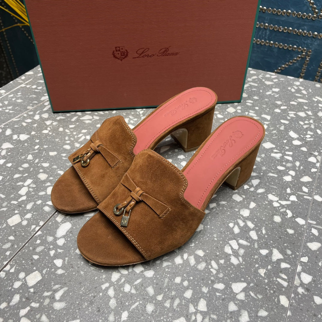 Summer Charms Mules 50mm Brown Suede Salmon Lambskin