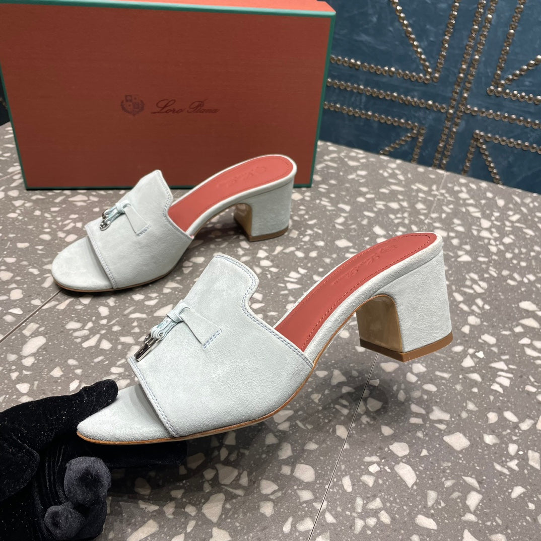 Summer Charms Mules 50mm Pale Gray Suede Salmon Lambskin