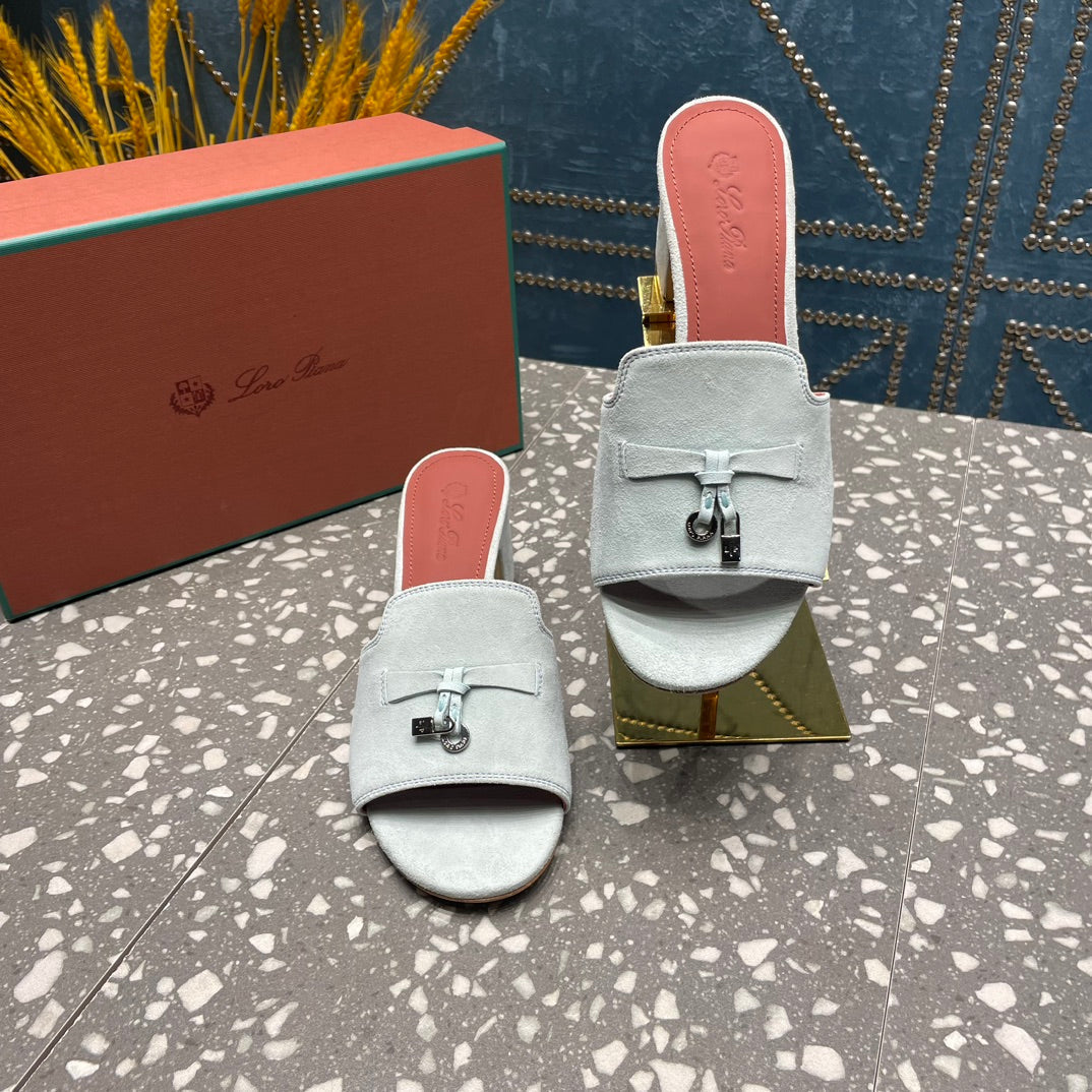 Summer Charms Mules 50mm Pale Gray Suede Salmon Lambskin