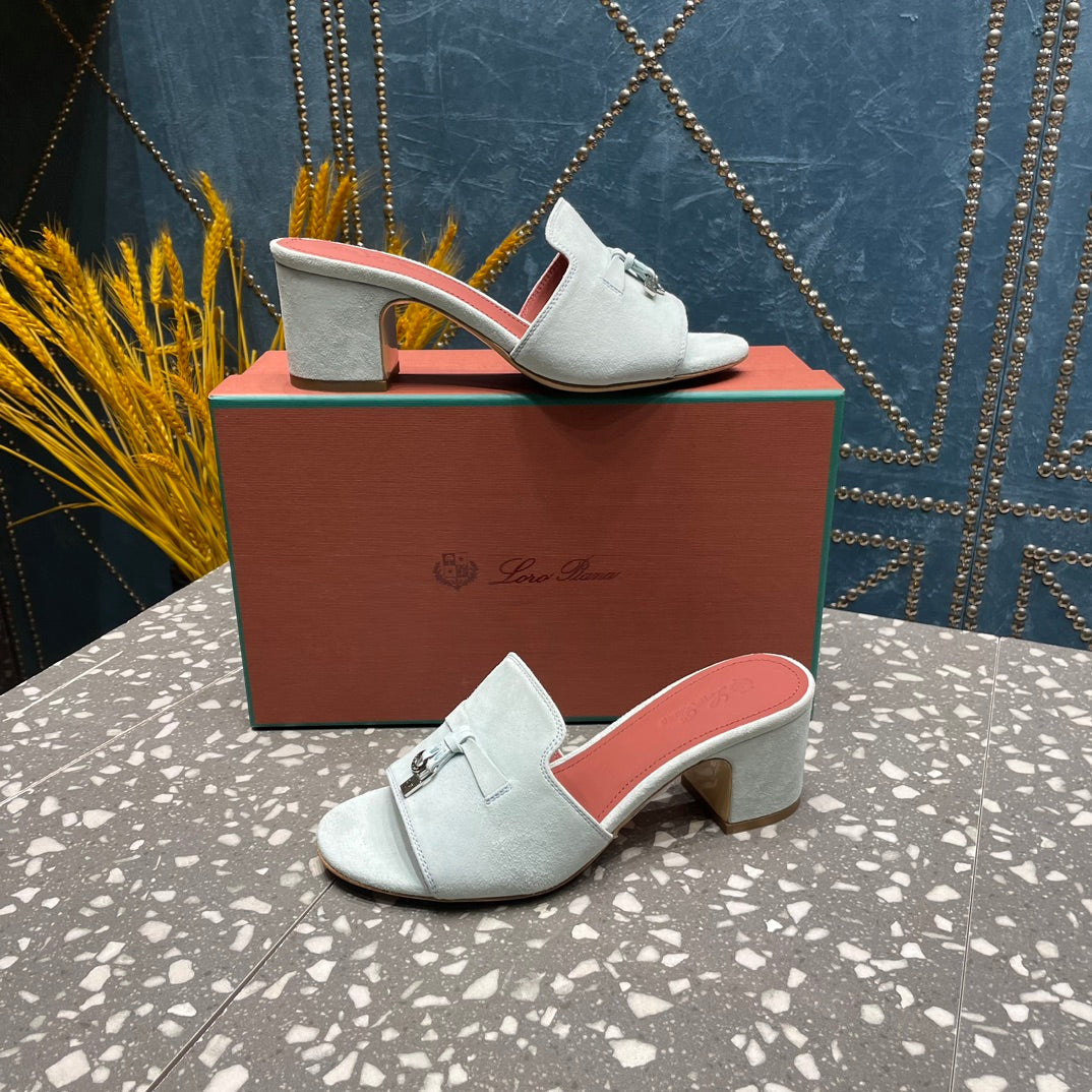 Summer Charms Mules 50mm Pale Gray Suede Salmon Lambskin