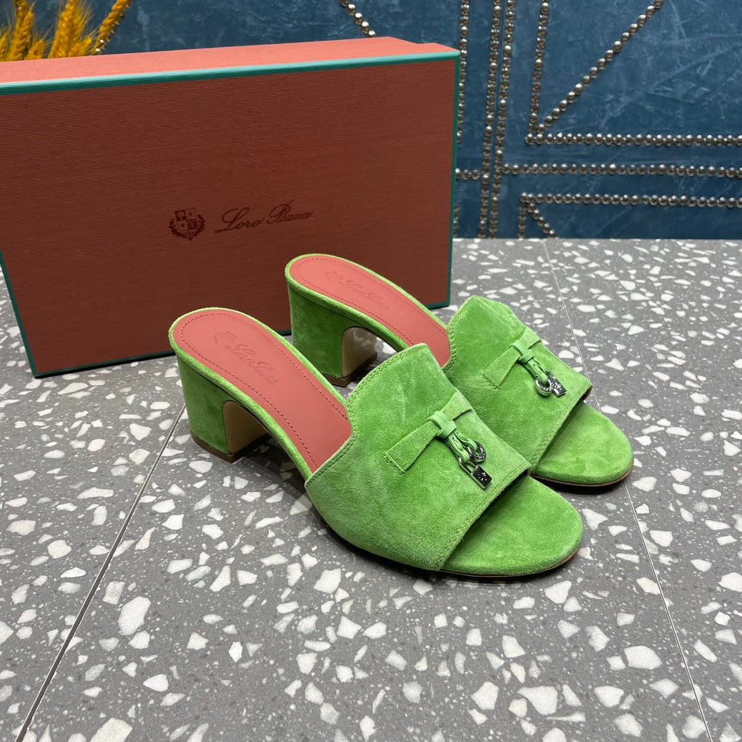 Summer Charms Mules 50mm Green Suede Salmon Lambskin
