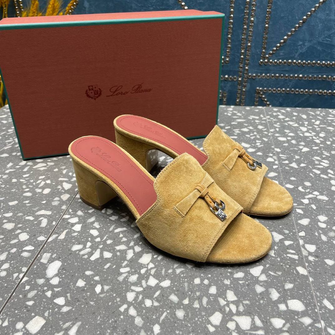 Summer Charms Mules 50mm Gold Suede Salmon Lambskin