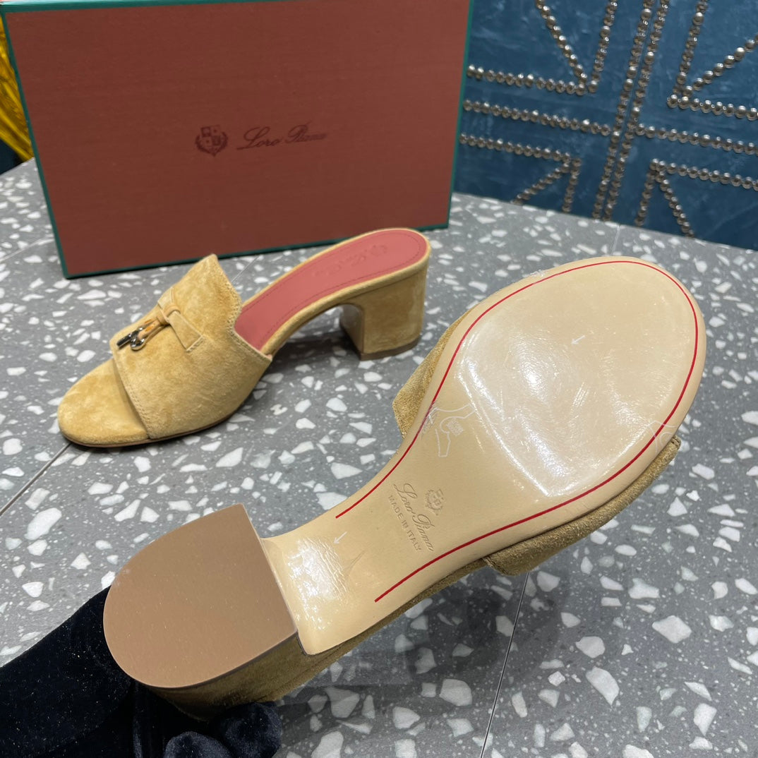 Summer Charms Mules 50mm Gold Suede Salmon Lambskin