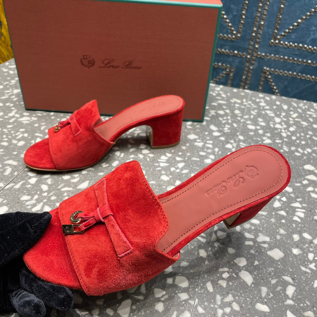 Summer Charms Mules 50mm Red Suede Salmon Lambskin