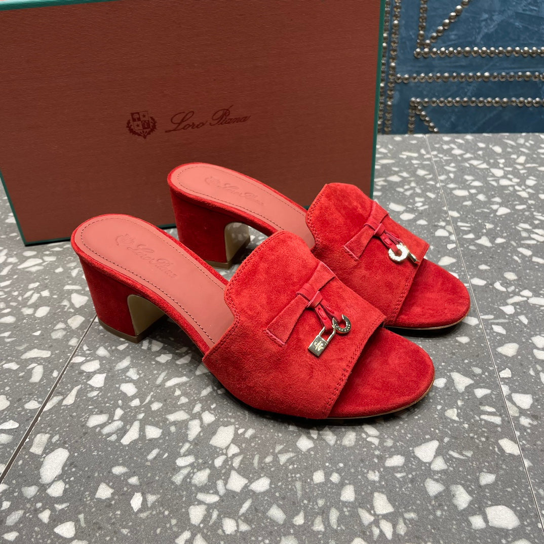 Summer Charms Mules 50mm Red Suede Salmon Lambskin