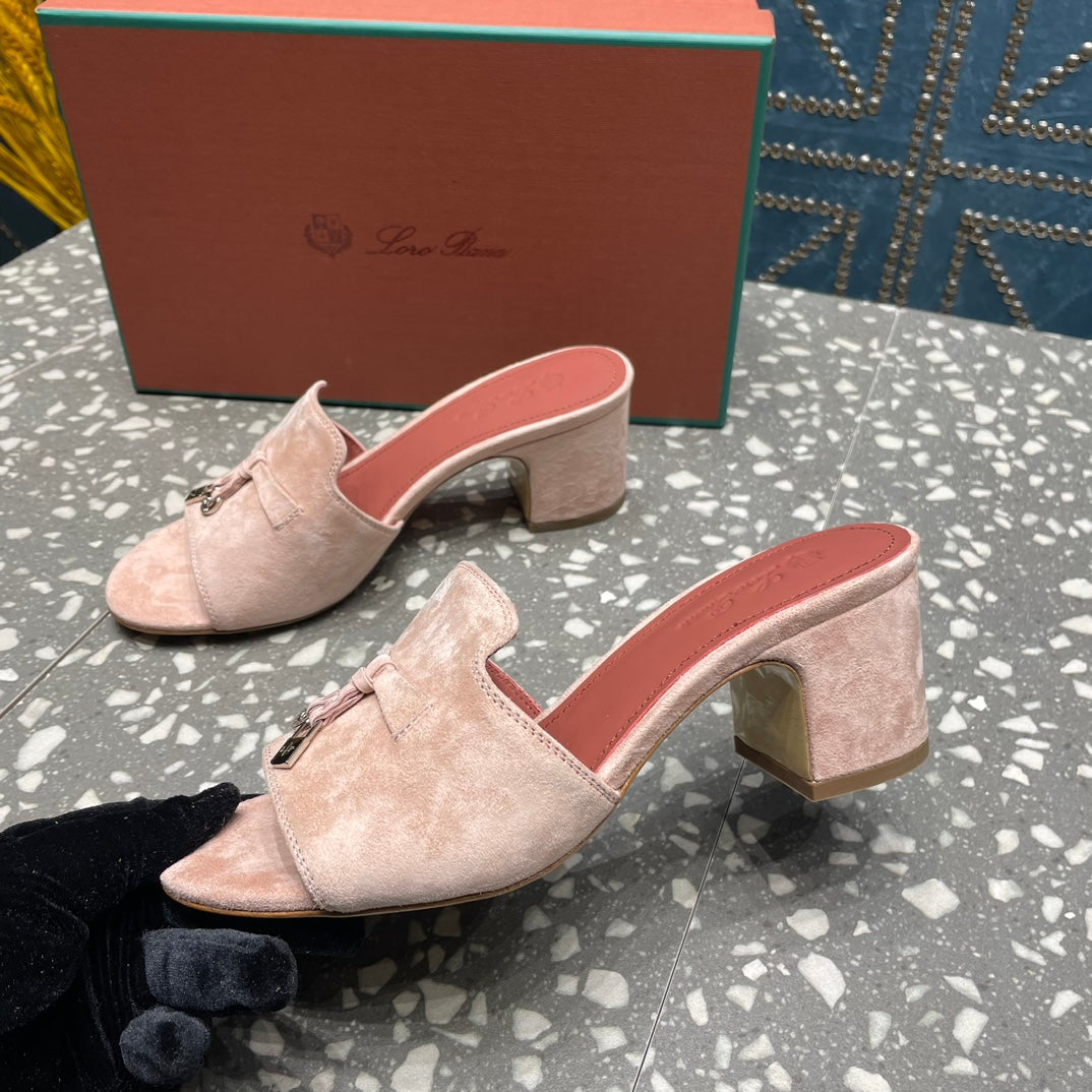 Summer Charms Mules 50mm Petal Pink Suede Salmon Lambskin