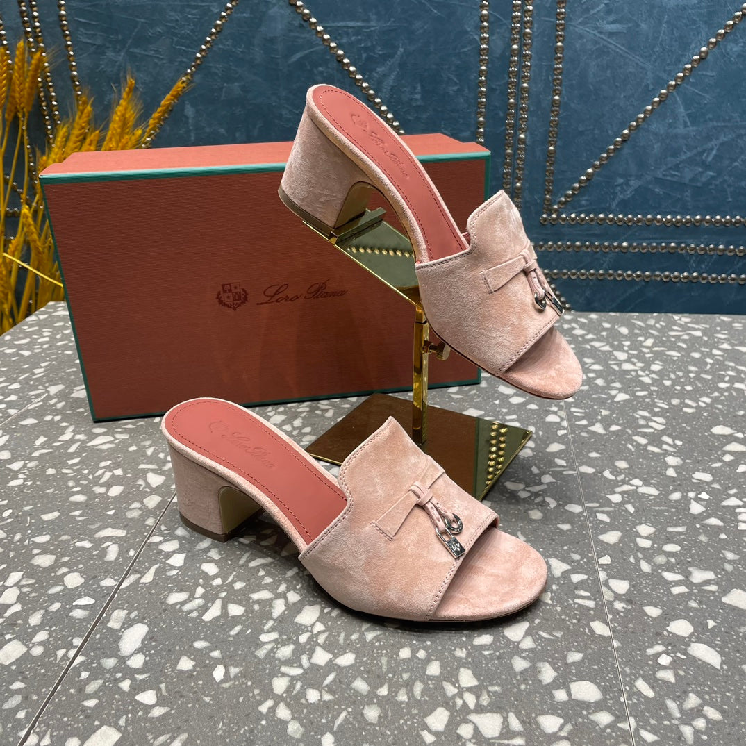 Summer Charms Mules 50mm Petal Pink Suede Salmon Lambskin