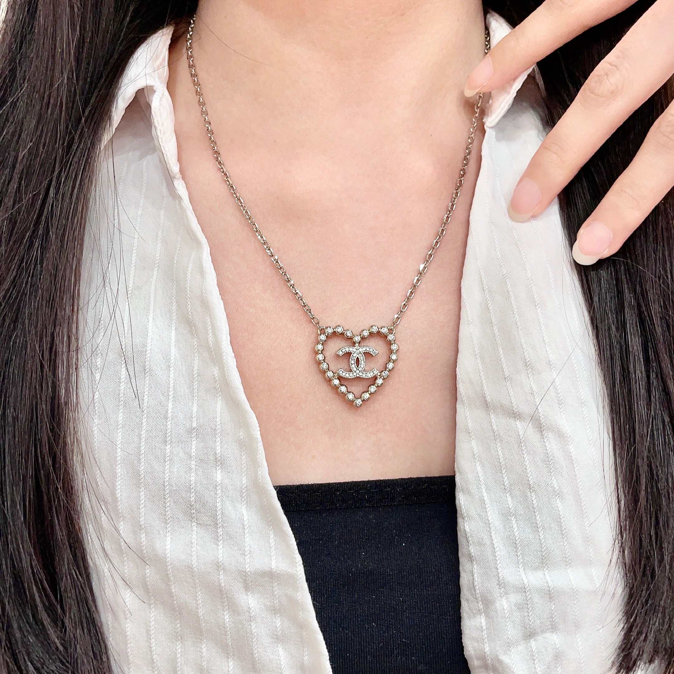 CC Vintage Heart Double C Diamond Gold Necklaces