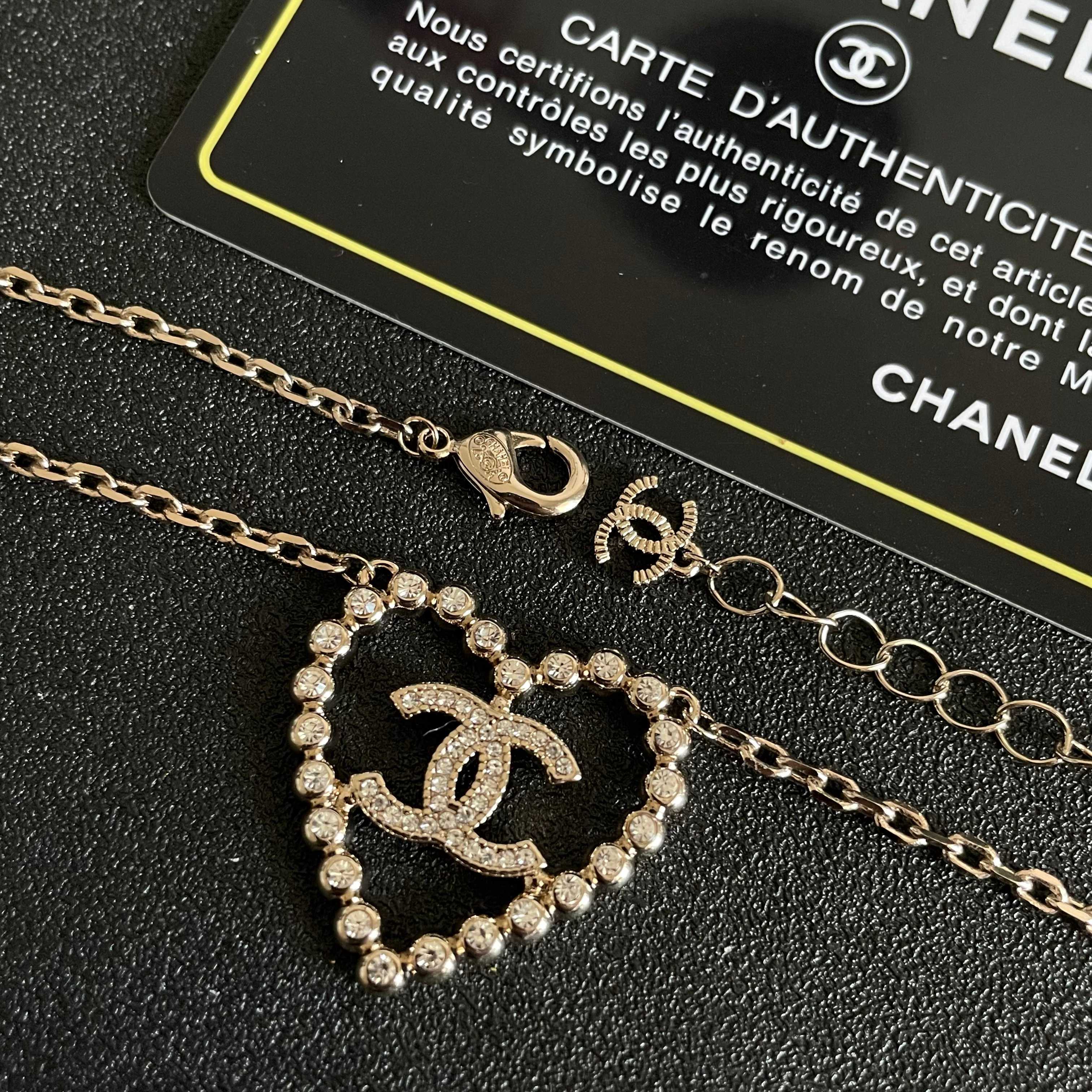 CC Vintage Heart Double C Diamond Gold Necklaces
