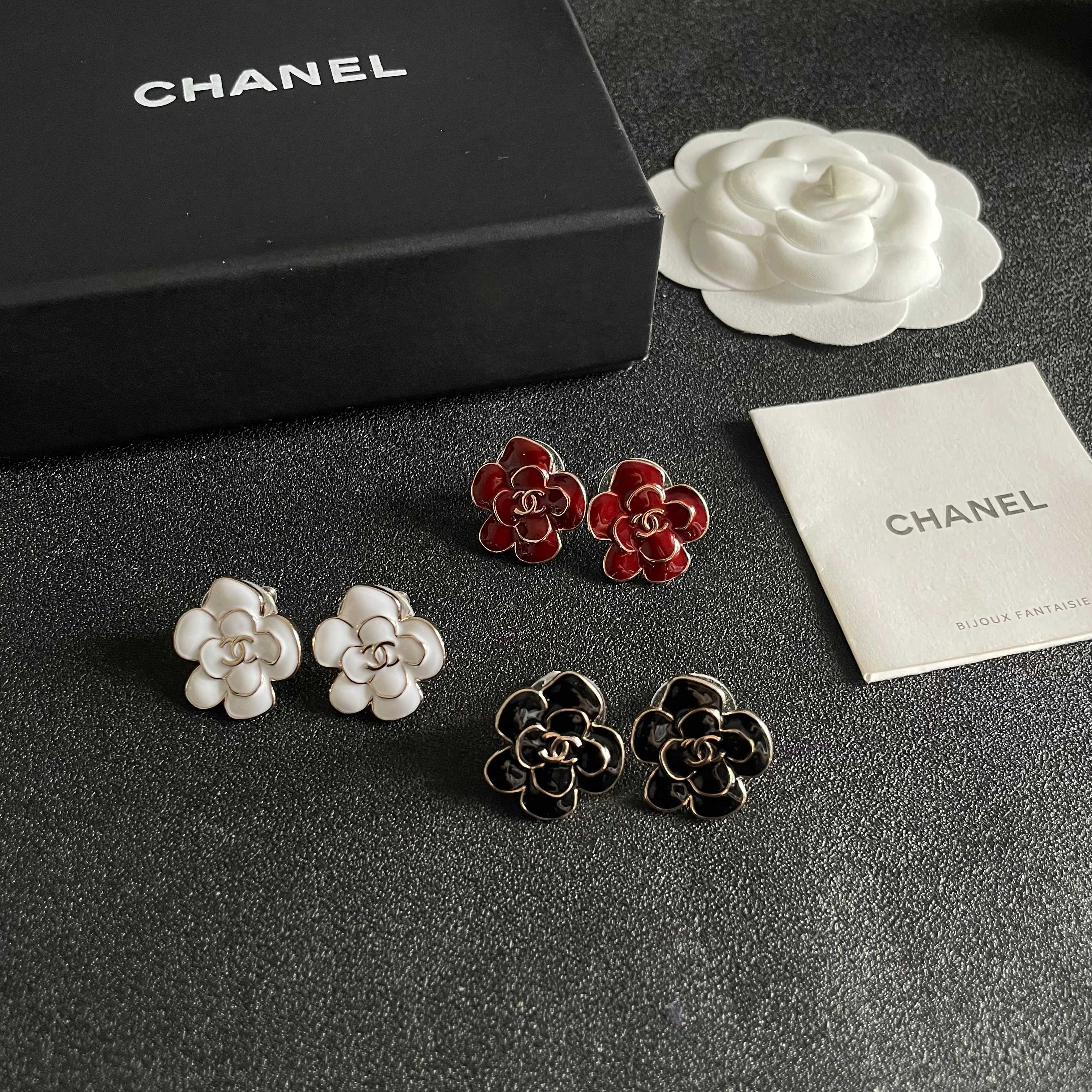 CC Camellia Double C Red Gold Earrings