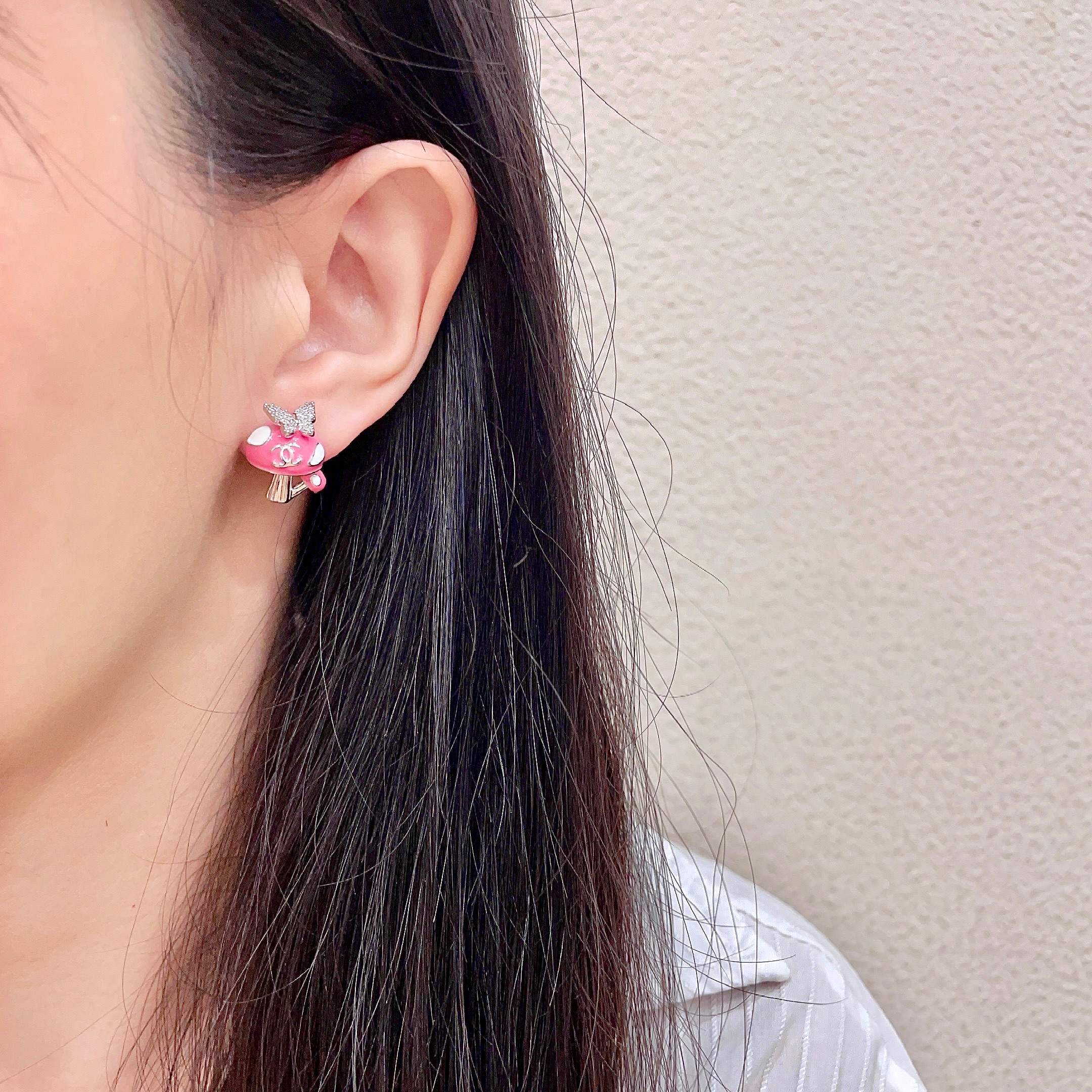 CC Pendant Butterfly Double C Pink Sliver Earrings