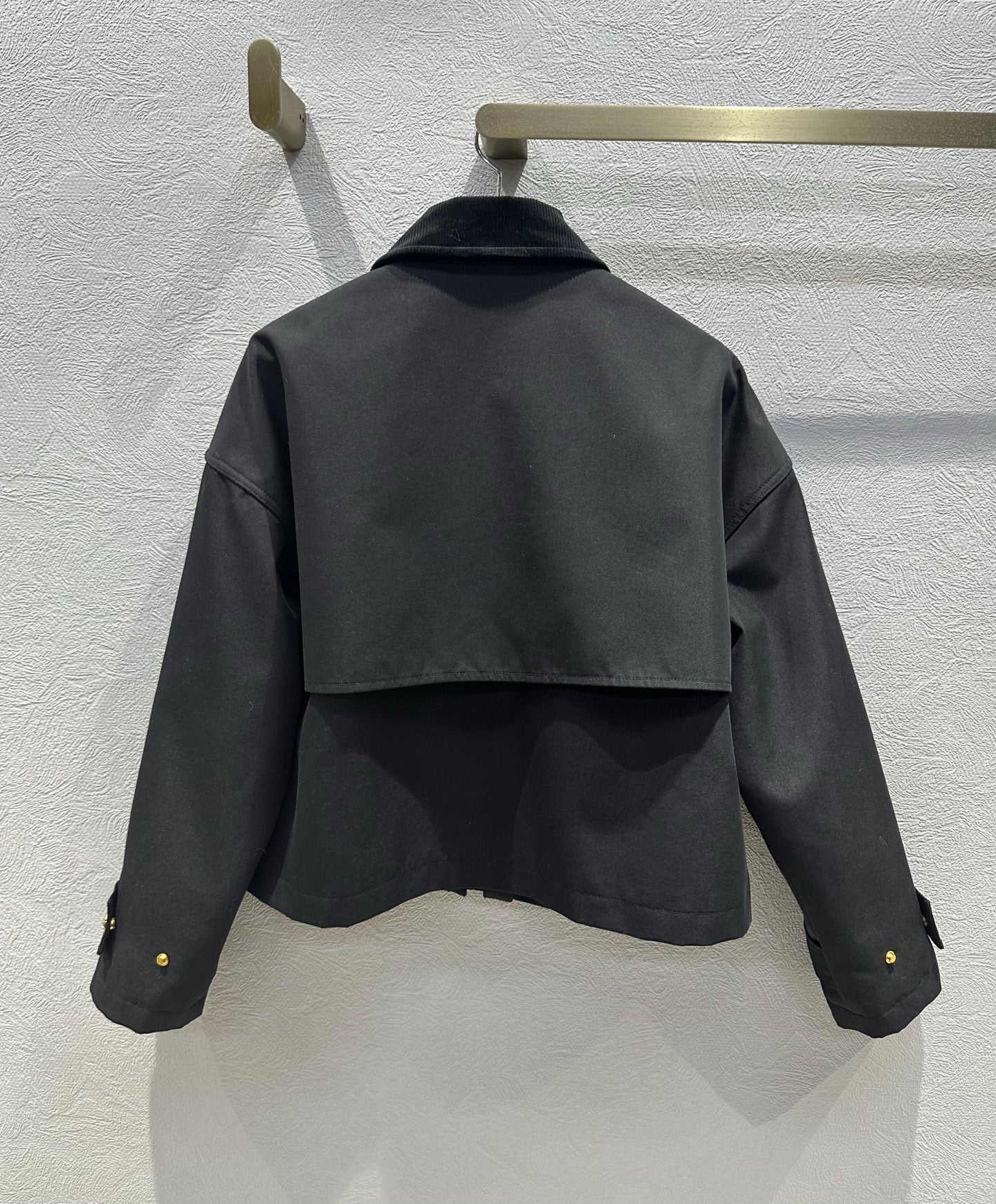Celine 25 Lapel Short Trench Coat Black Gold Cotton Polyester