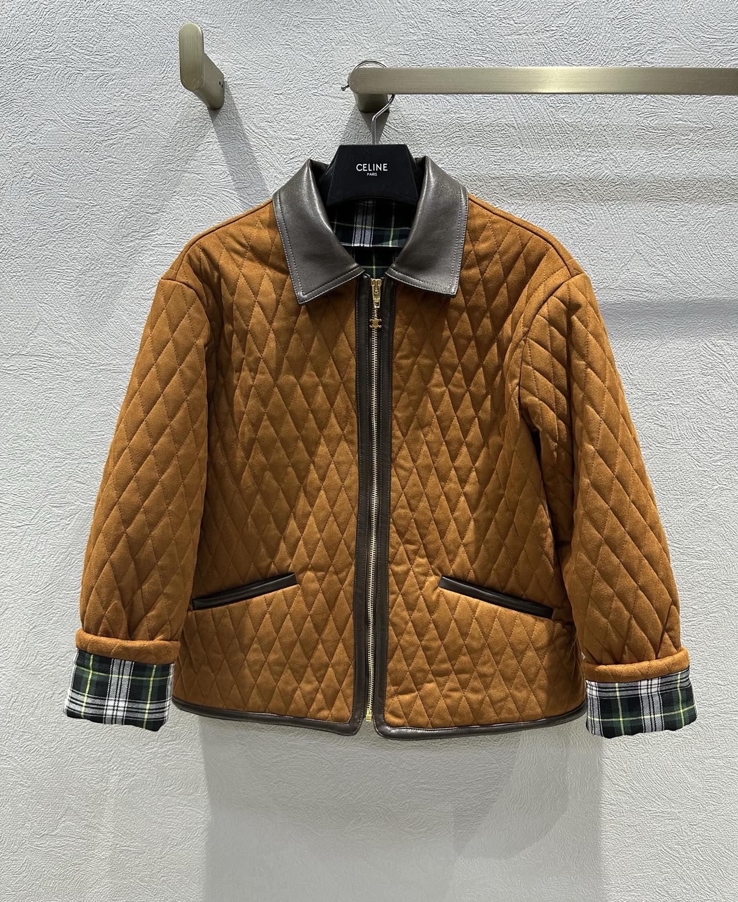 Celine 25 Quilted Jacket Brown Suede Leather