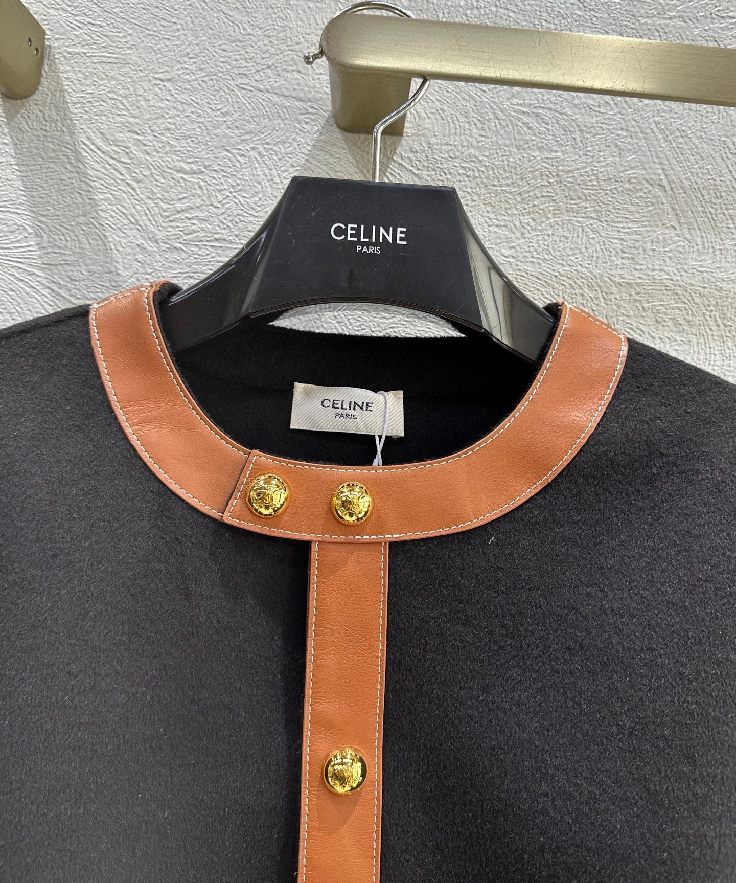 Celine 25 Round Neck Arc de Triomphe Jacket Black Brown Cashmere