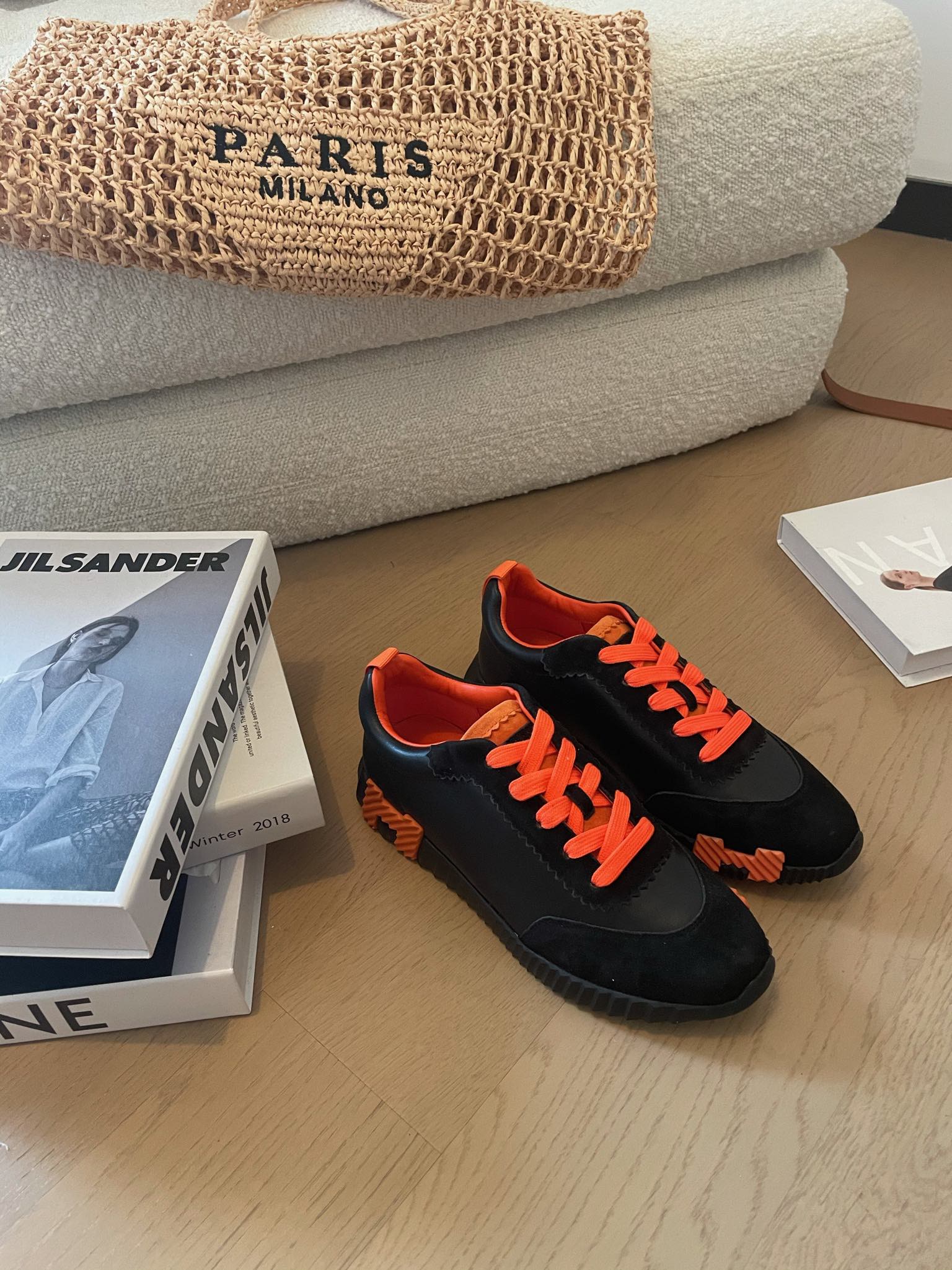 HM Bouncing 35 Sneakers Black Goatskin & Suede Goatskin Orange H Orange