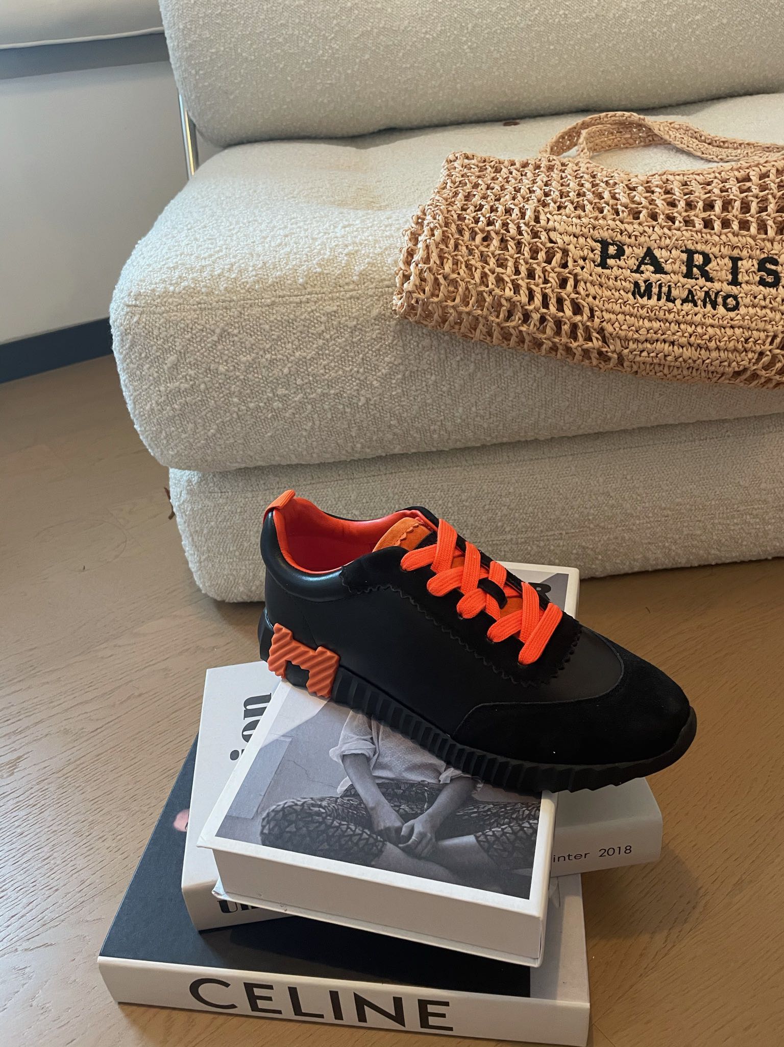 HM Bouncing 35 Sneakers Black Goatskin & Suede Goatskin Orange H Orange