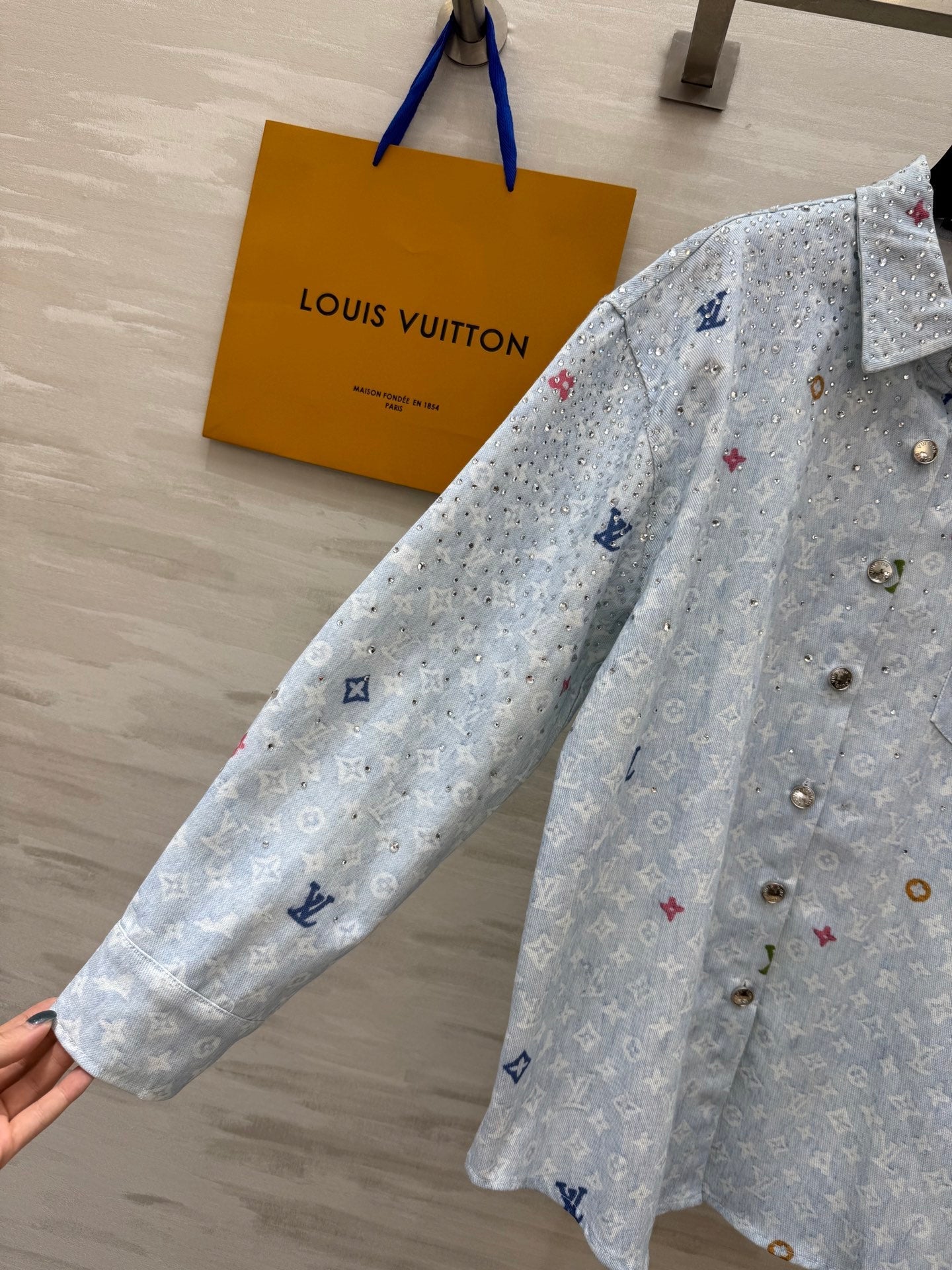 LV 25 Star-Studded Rhinestone Light Blue Denim