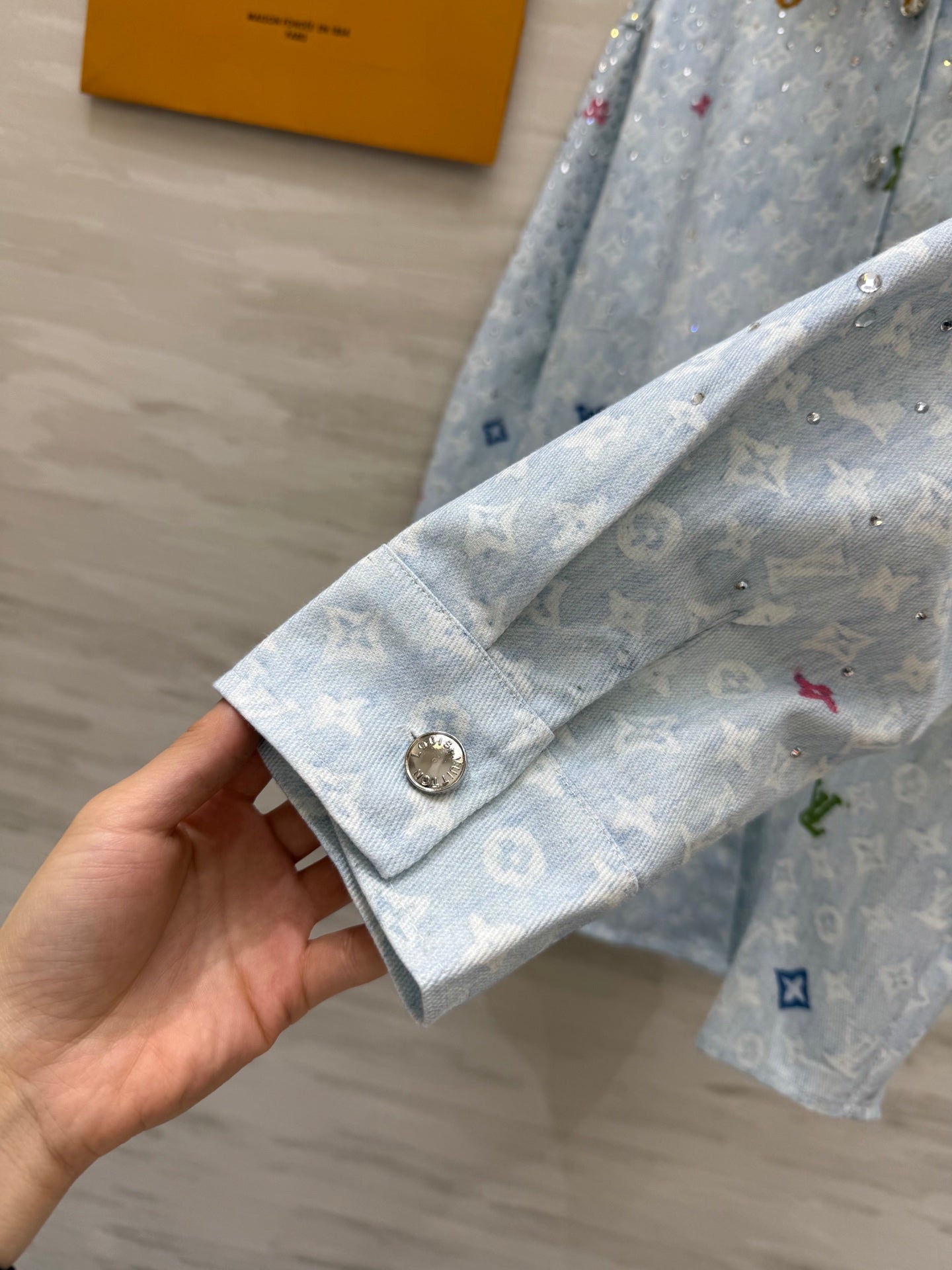 LV 25 Star-Studded Rhinestone Light Blue Denim