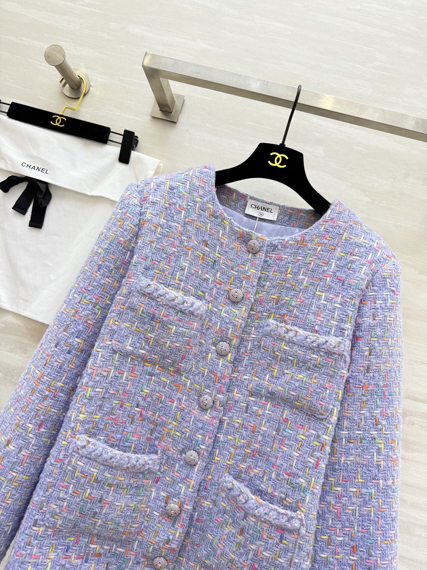 Chanel 2025 Mid-Length Coat Purple Wool Tweed Fabric 319534