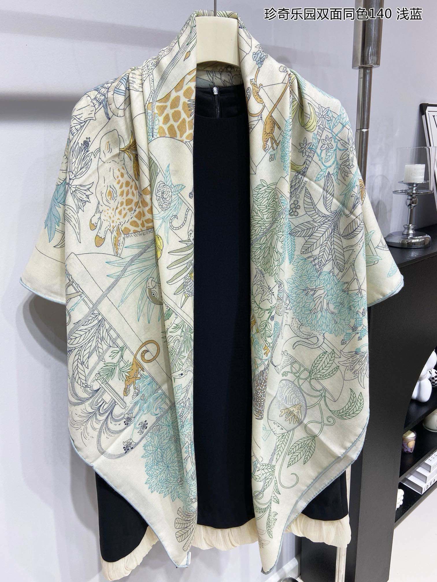 Square Scarf 140 CM White Colorful Cashmere And Silk