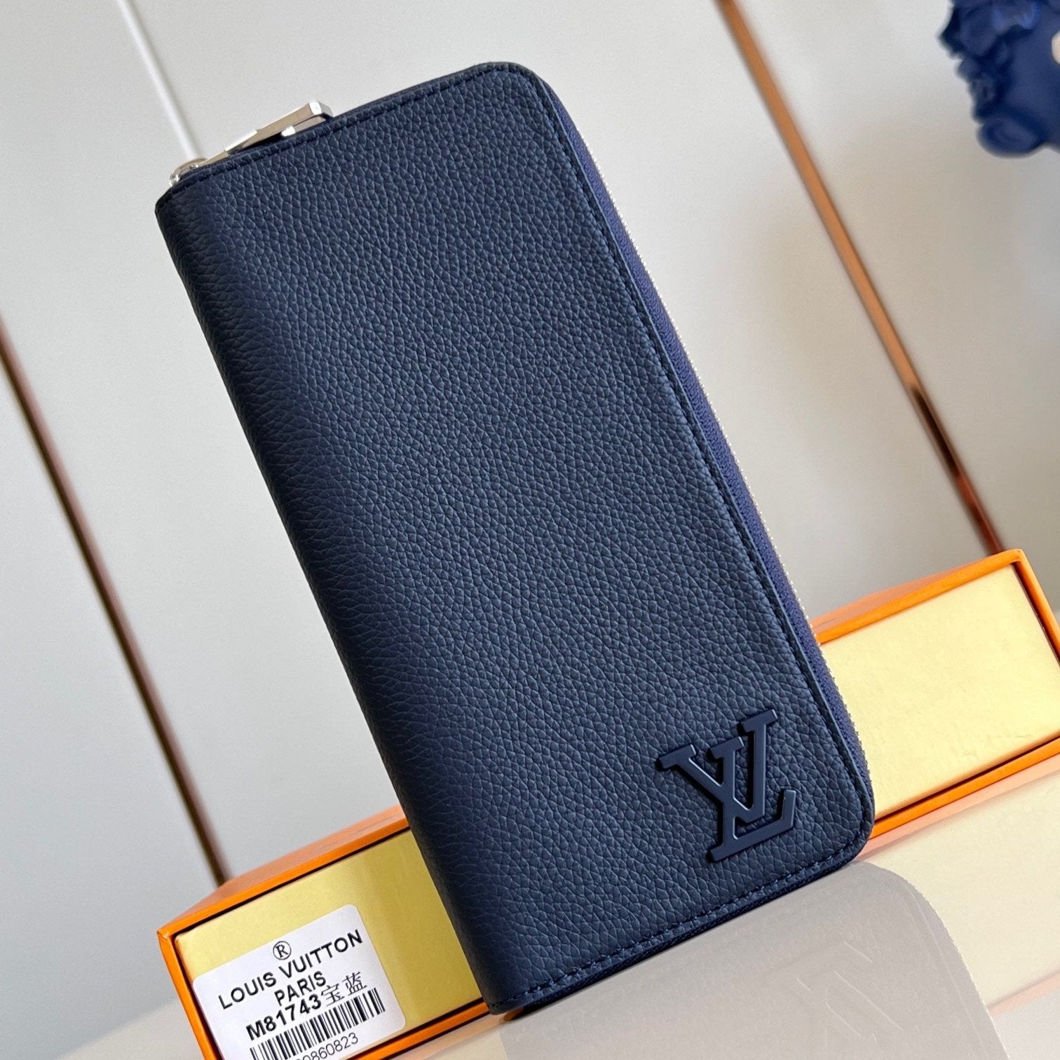 ZIPPY VERTICAL AEROGRAM WALLET 20CM BLUE CALFSKIN