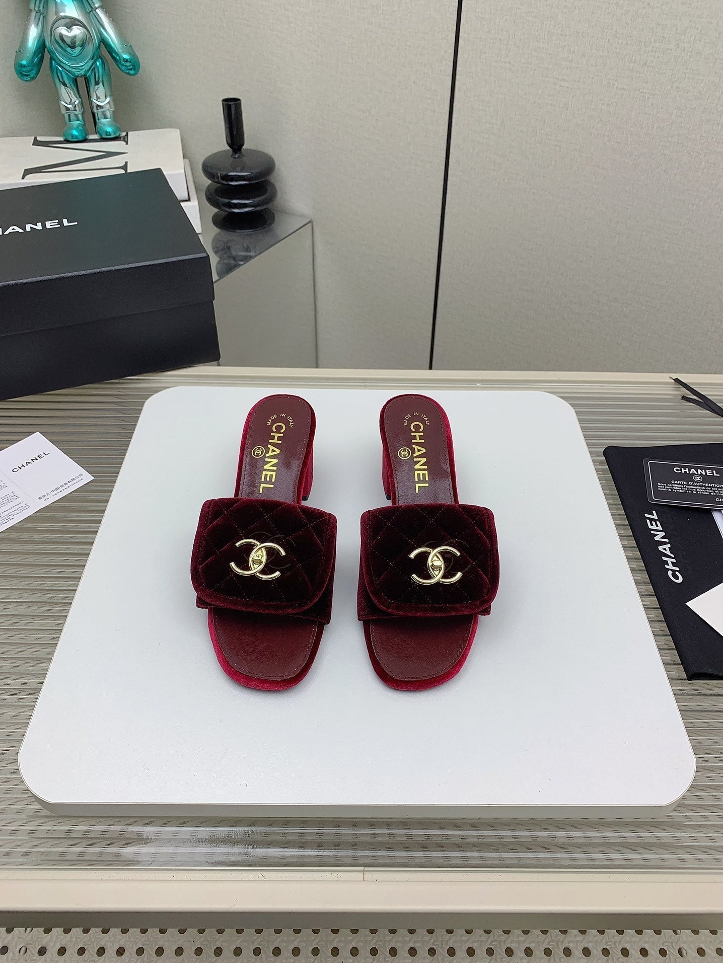 CC Mule Sandals 50mm In Drak Red Velvet 148939