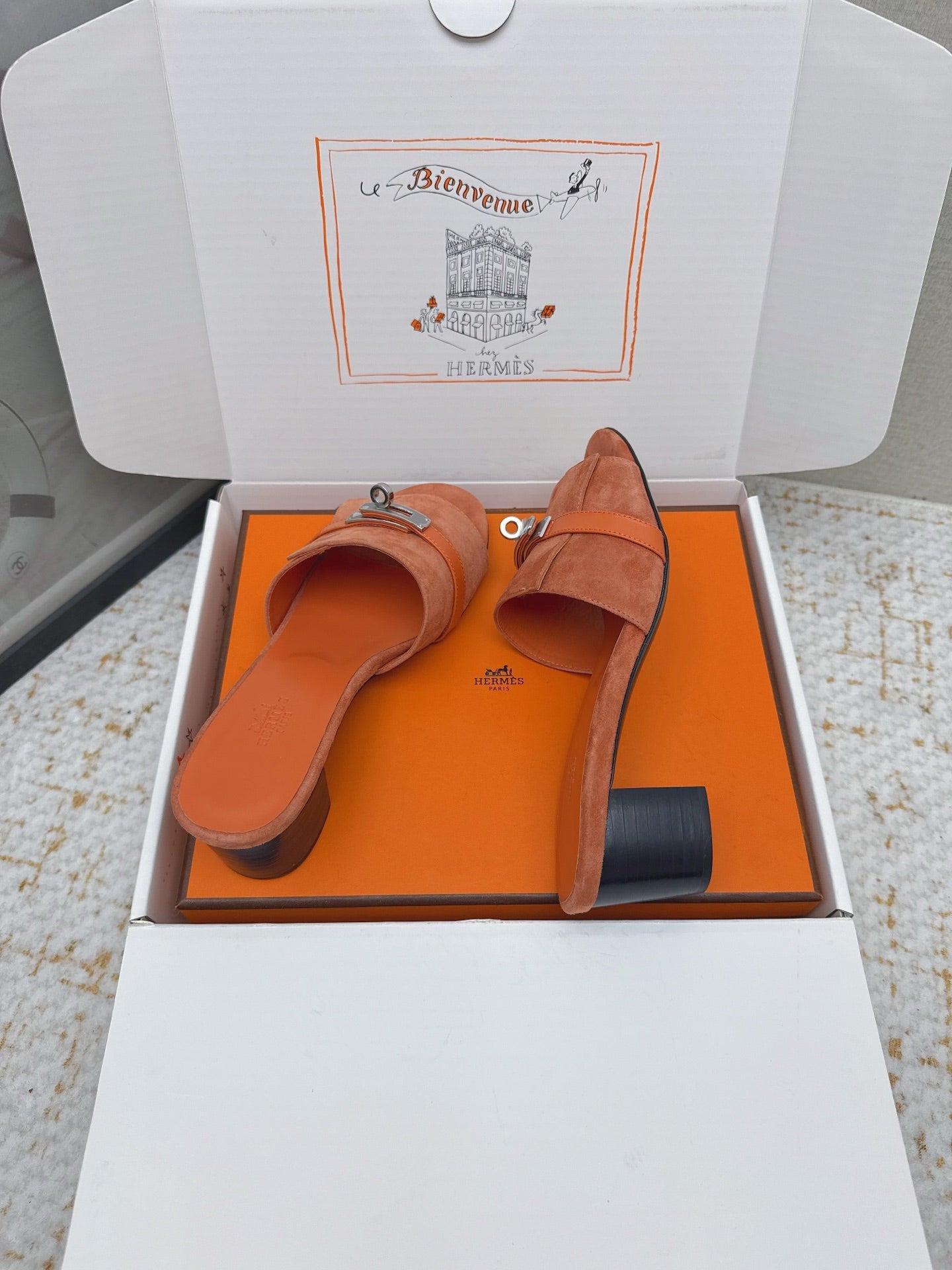 HM 26ss Oasis Sandals 50 Orange Suede Cowhide 625180