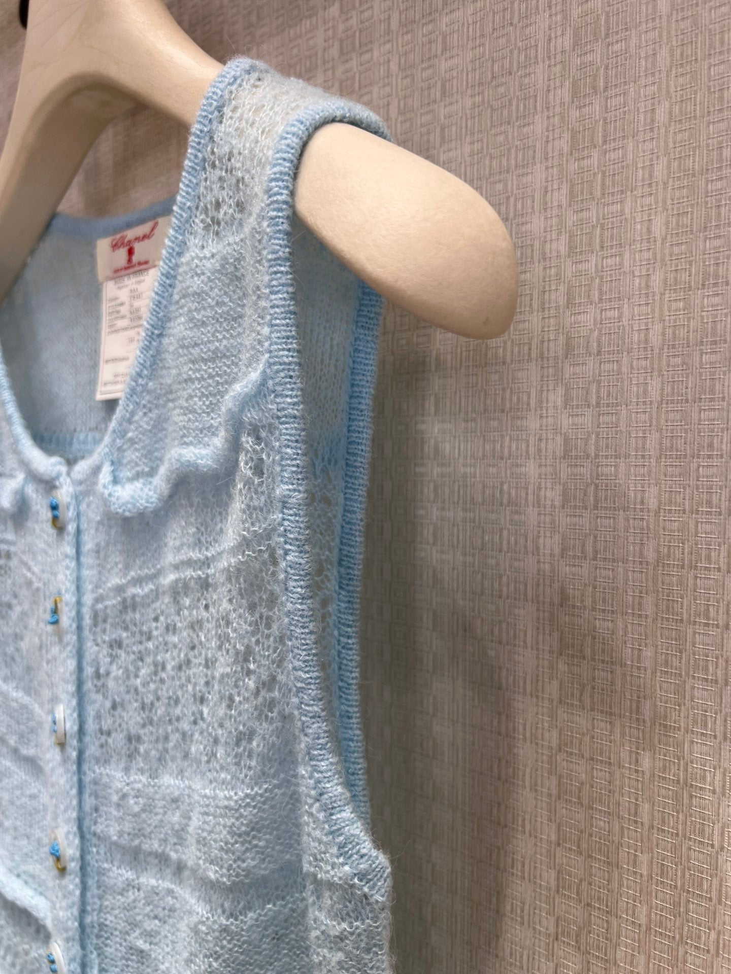 Chanel 2026 Hollow-Out Knit Vest Ice Blue Cashmere