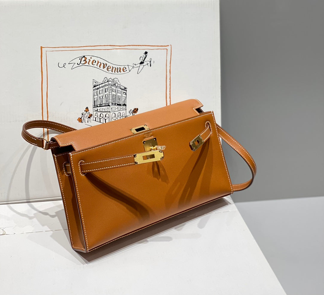 HM Kelly Elan 27cm Gold Leather Ghw