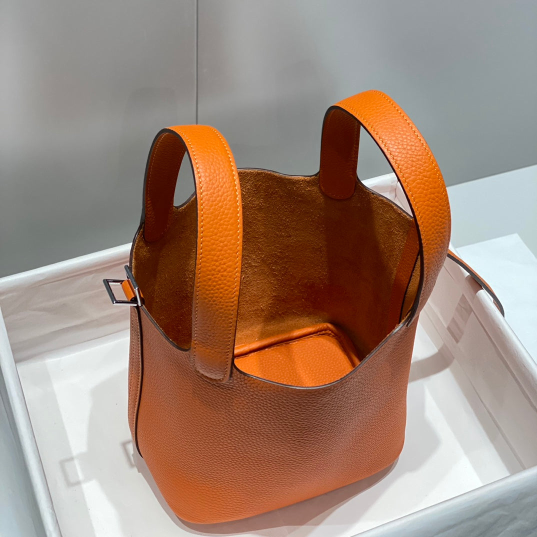 picotin lock dark orange togo leather silver hardware