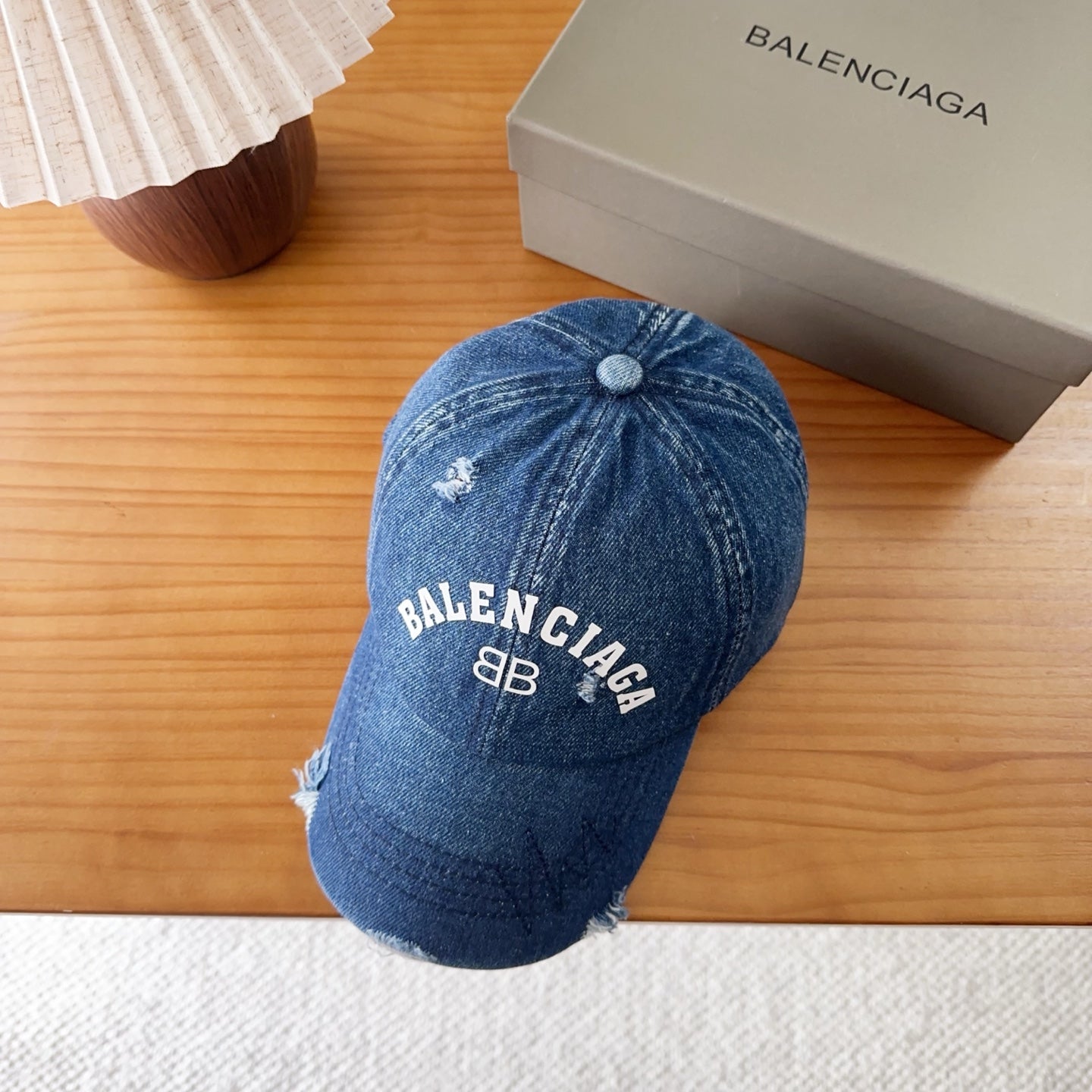 Balenciaga Baseball Cap with Embroidered Letters Blue Denim Cotton 262212