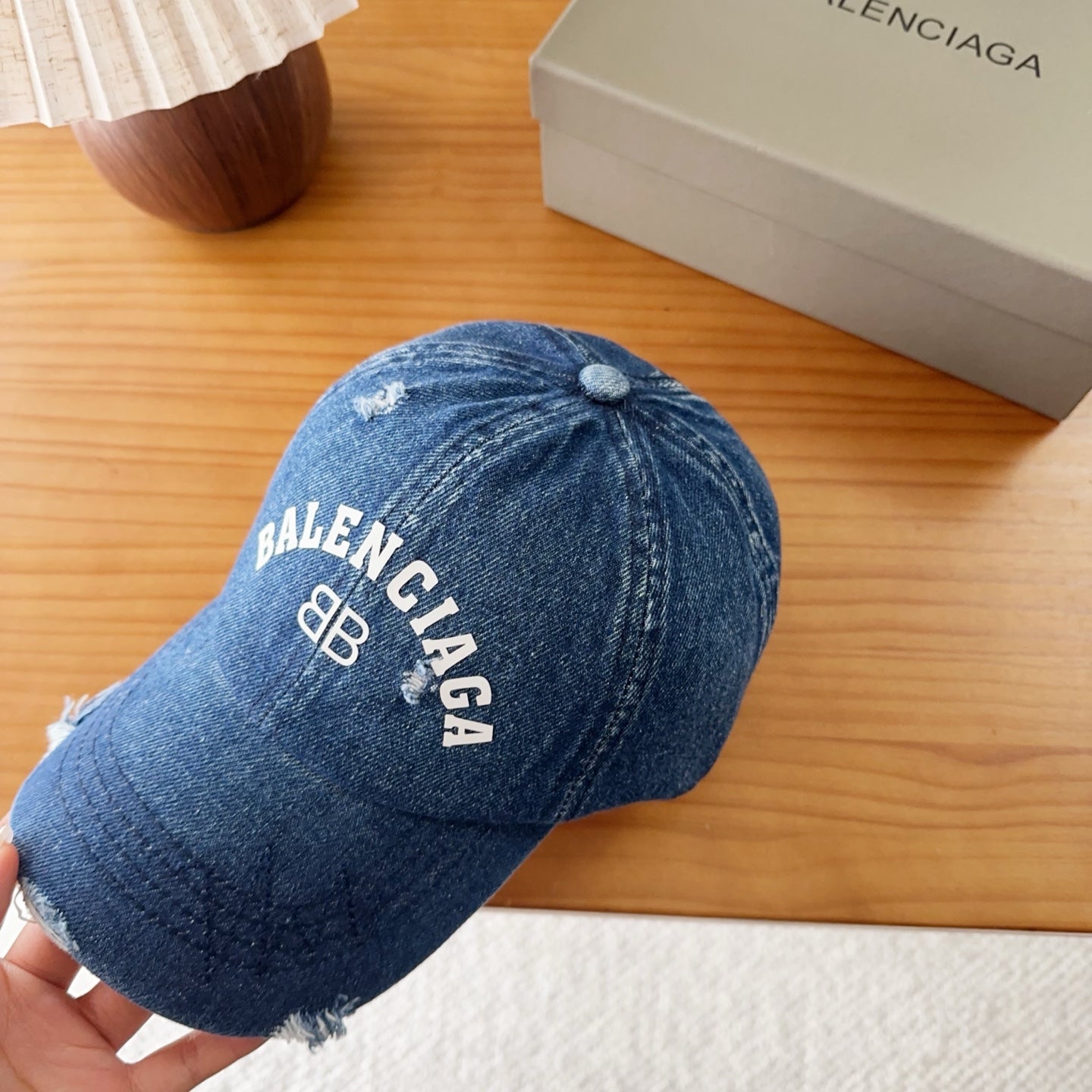 Balenciaga Baseball Cap with Embroidered Letters Blue Denim Cotton 262212