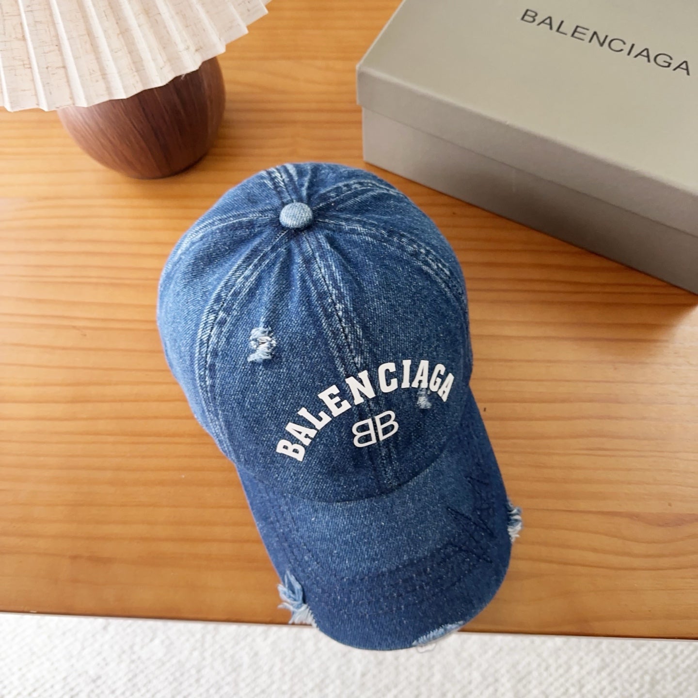 Balenciaga Baseball Cap with Embroidered Letters Blue Denim Cotton 262212