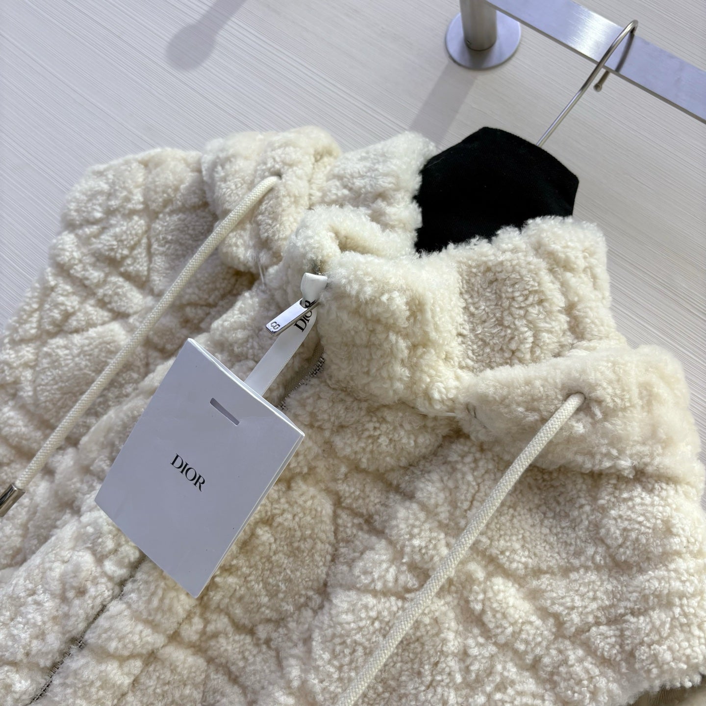 CD 25 Hooded Vest Leather And Fur Ivory White