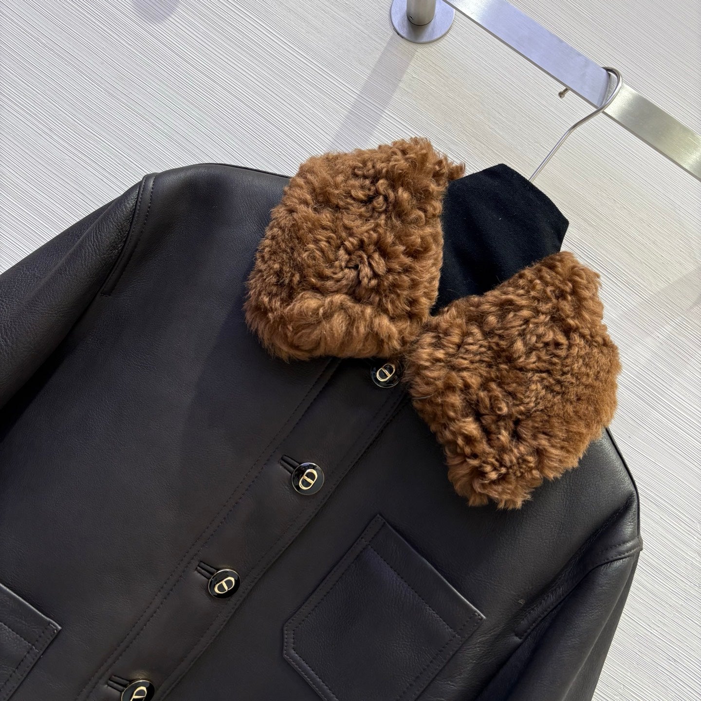 CD 25 Fur Leather Coat Black And Brown Earth