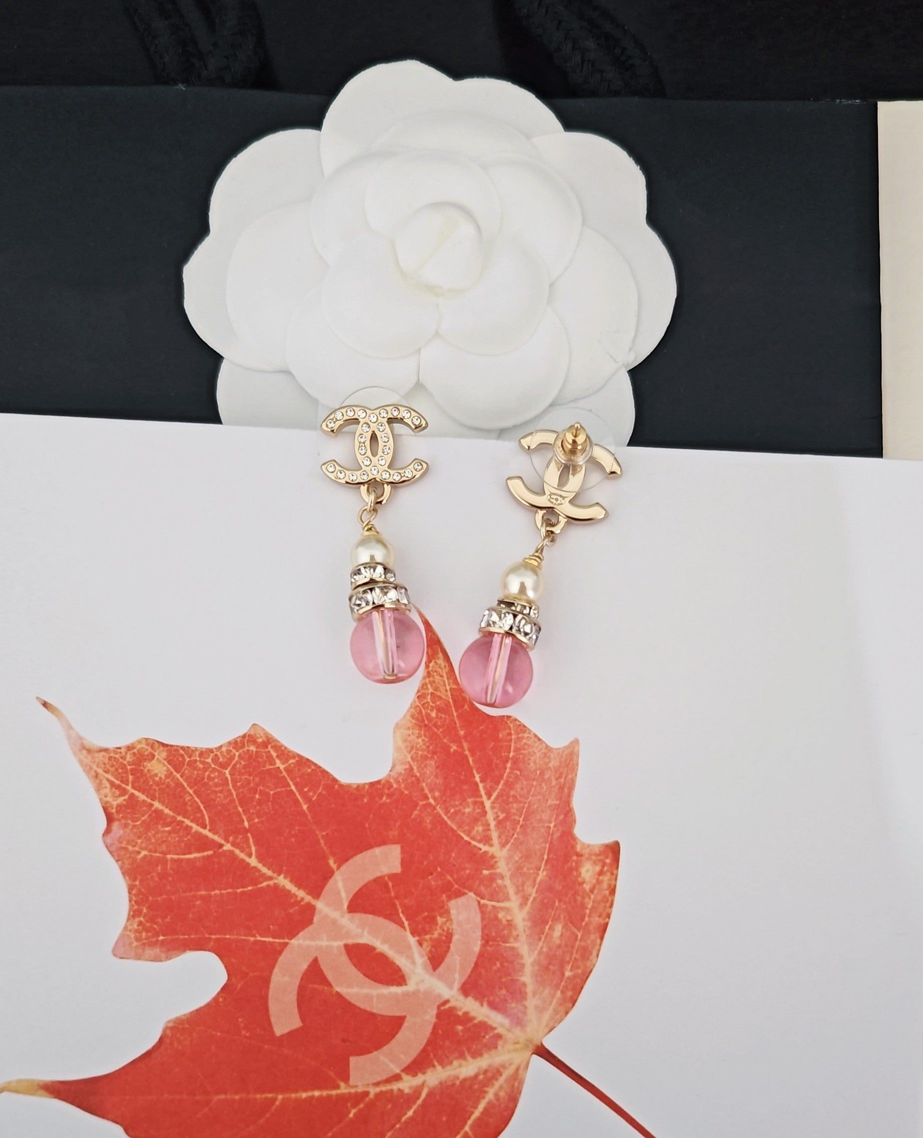 CC Double C Pink Gourd Light Gold Diamond Earrings