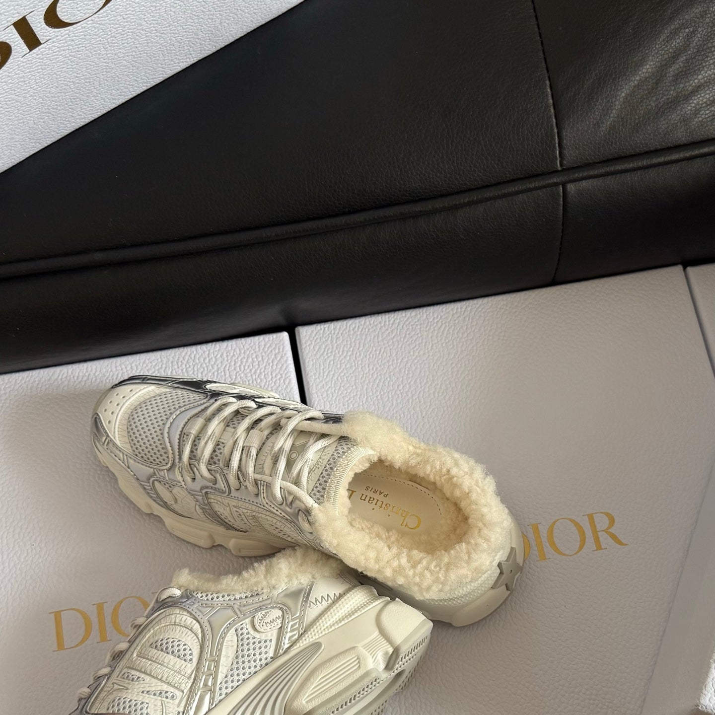 Dior 25 Chrono Sneakers White Silver Mesh Calfskin 531393