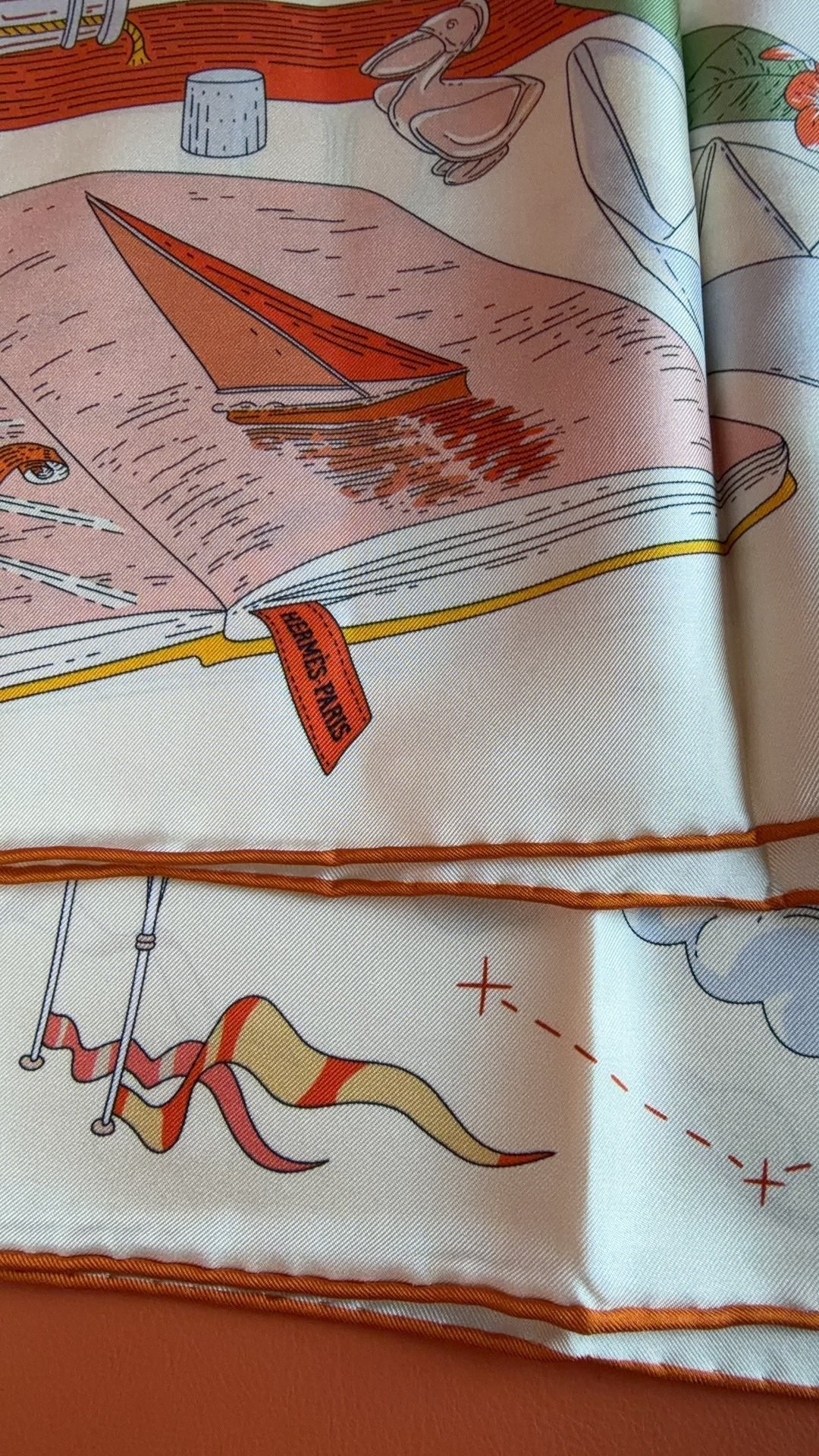 HM 26s 90 Scarf Orange White Colorful Mulberry Silk 153382