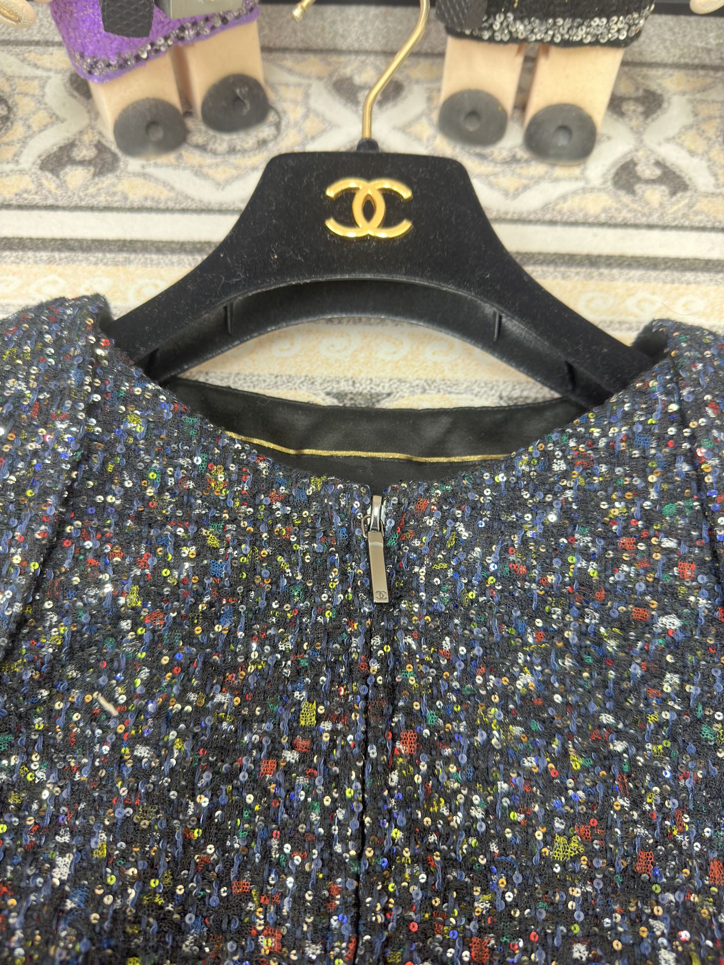 CC Tweed Short Sleeve Dress  Multicolor Polyester Polyamide 251864