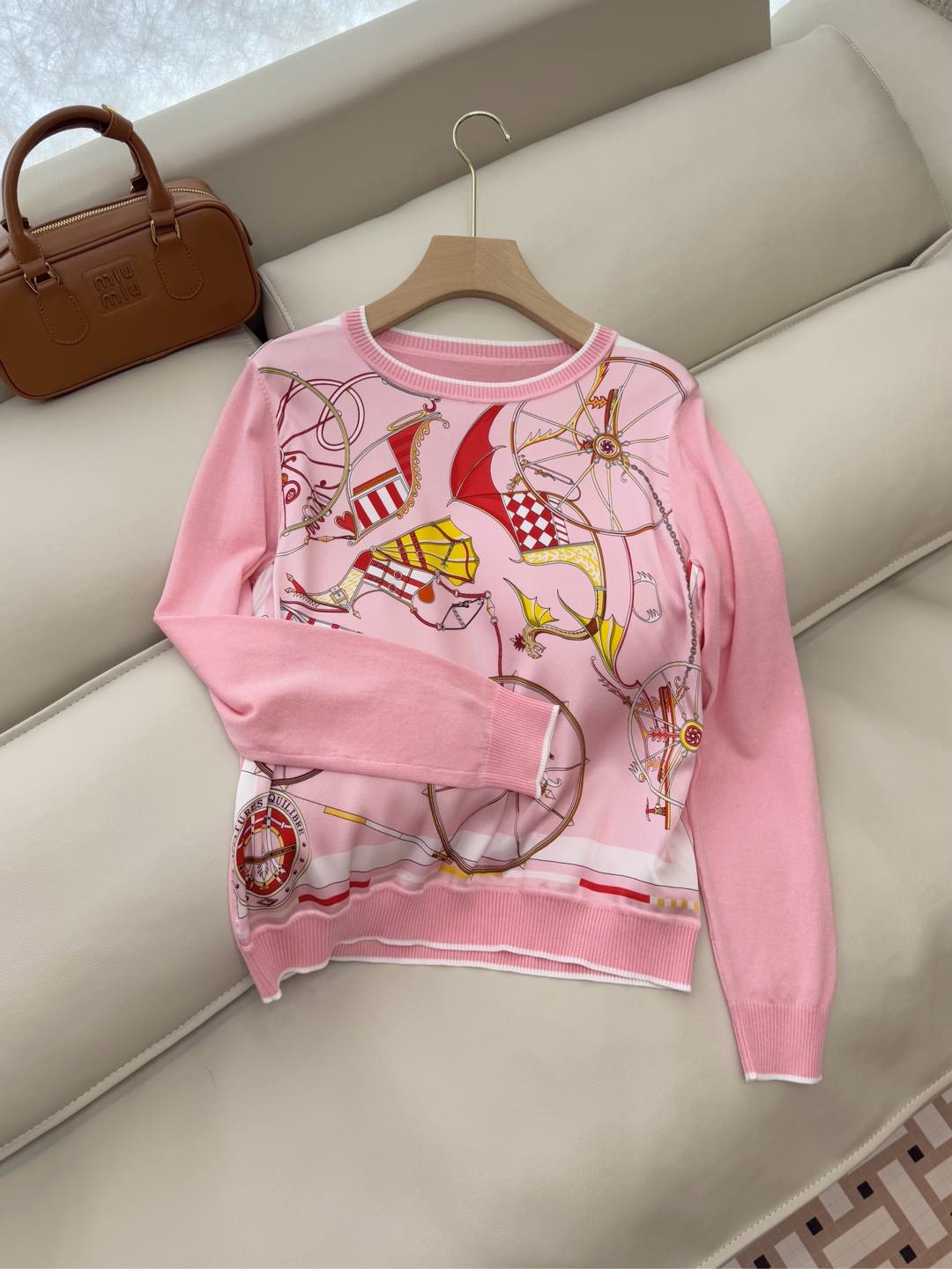 Hm Long Sleeve Knit Sweater Pink Silk