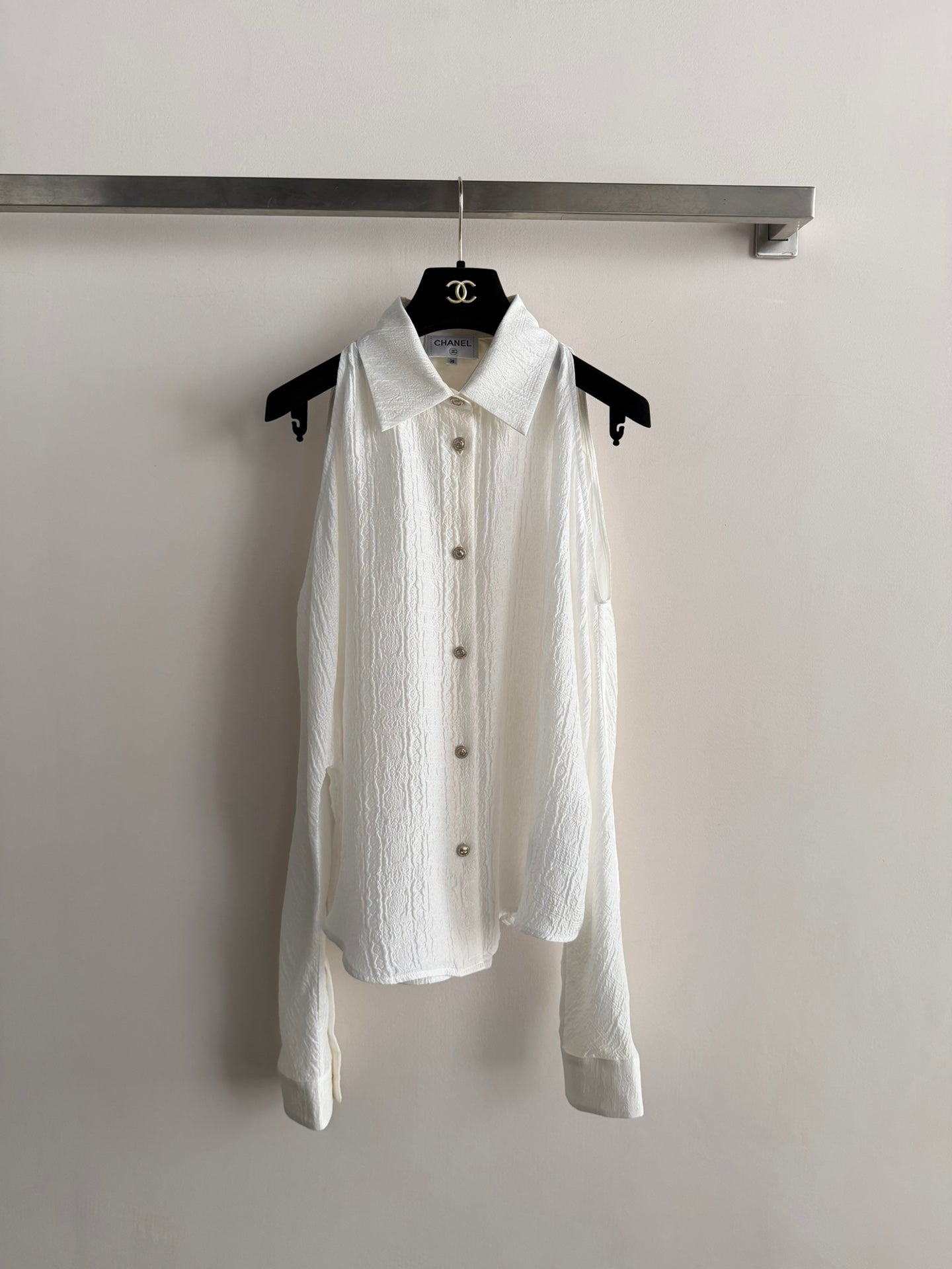 Chanel 2026 Long-sleeved Shirt White Silk Jacquard 357364