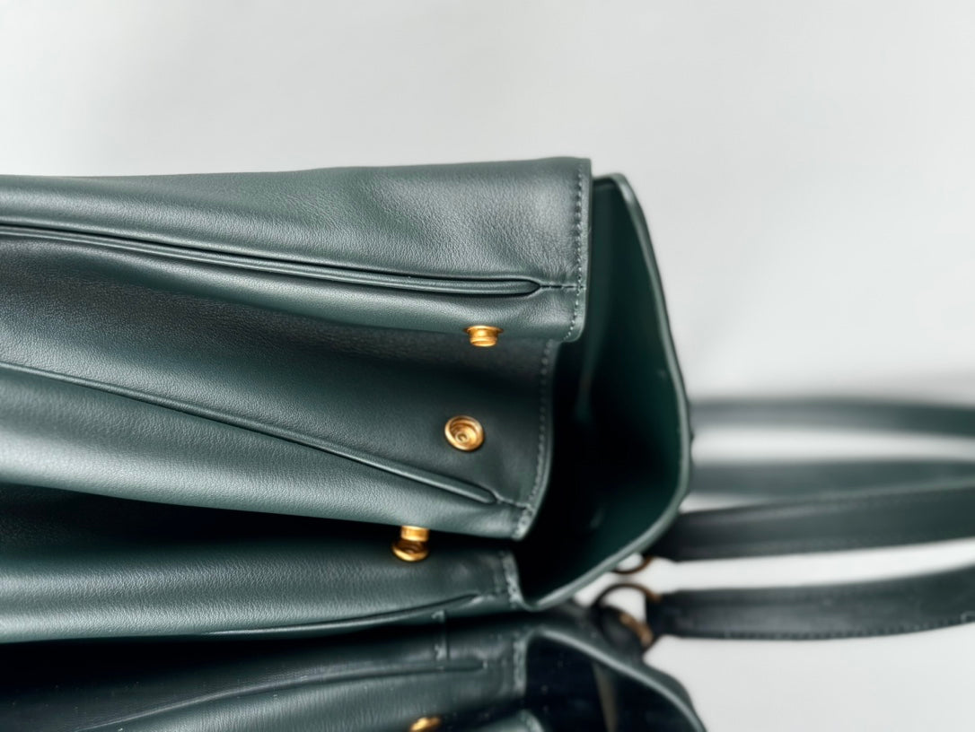 Balenciaga Large Bag 40 Dark Green Calfskin Gold Hardware