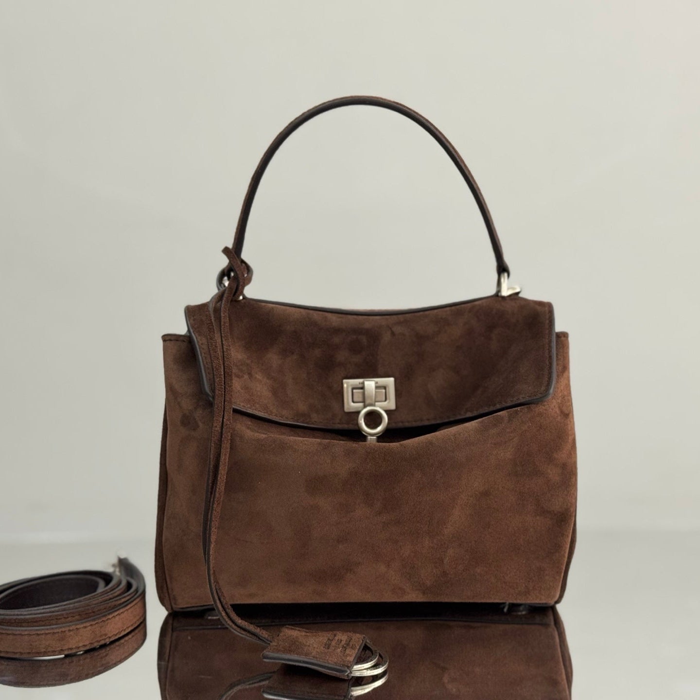 Balenciaga Mini Bag 22 Coffee Brown Suede Sliver Hardware
