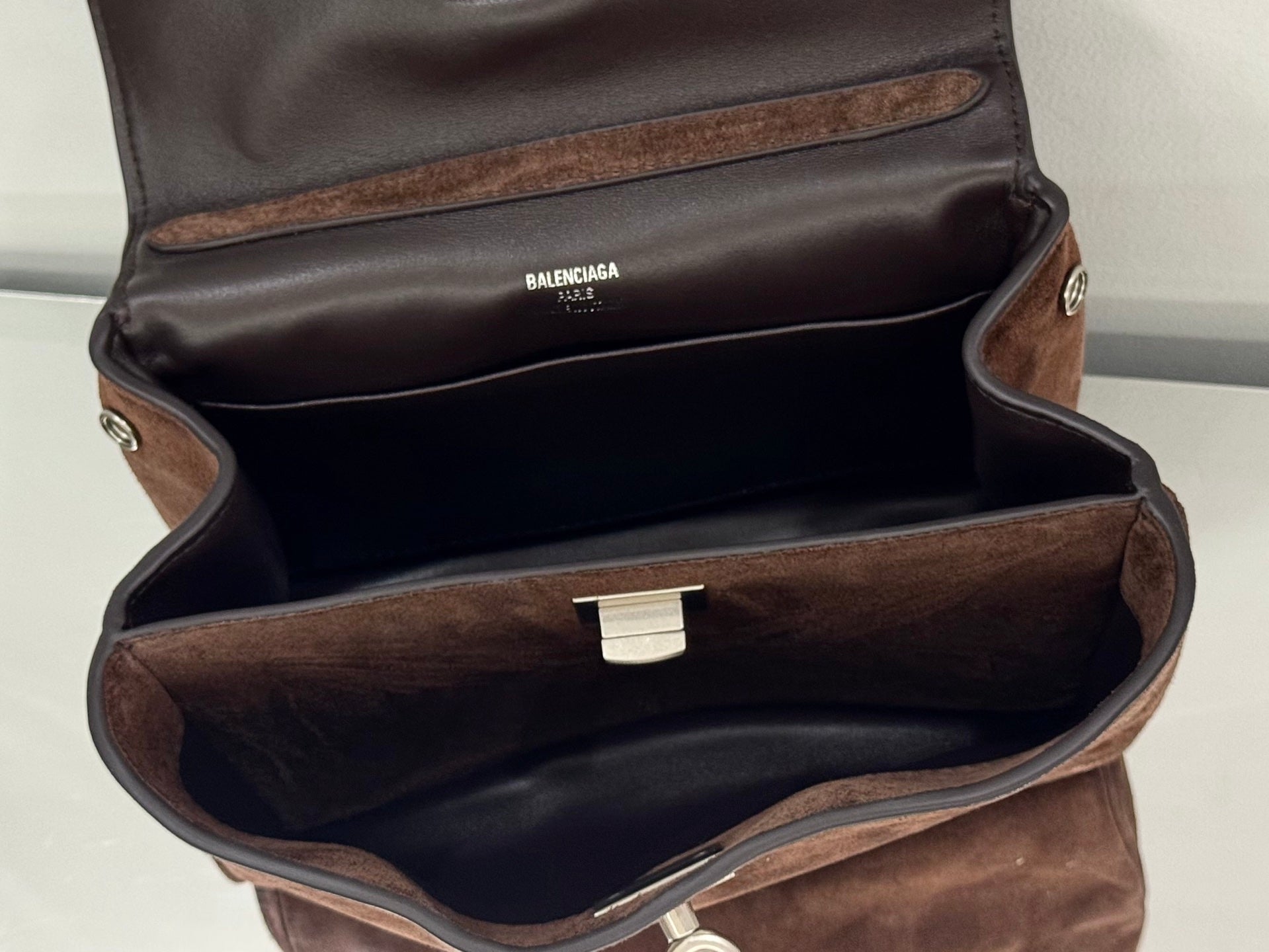 Balenciaga Mini Bag 22 Coffee Brown Suede Sliver Hardware