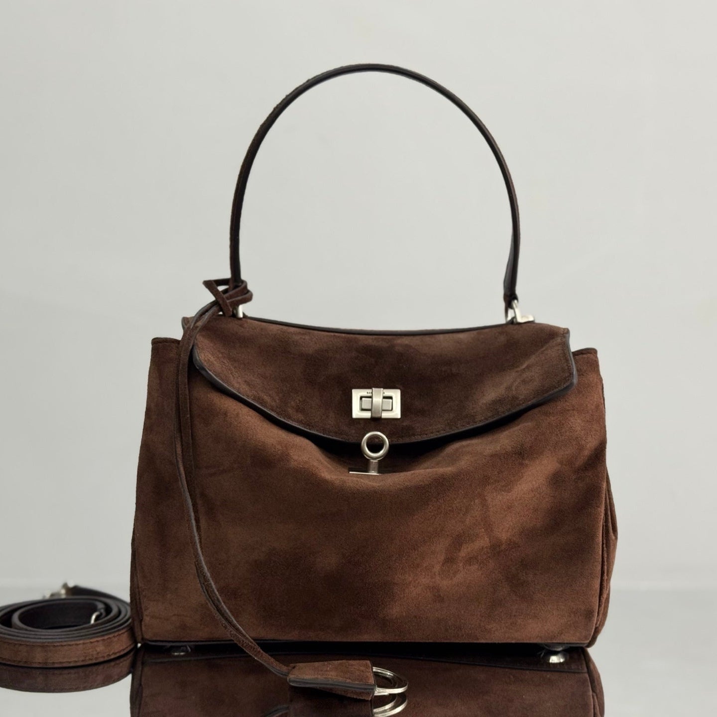 Balenciaga Large Small Bag 29 Coffee Brown Suede Sliver Hardware