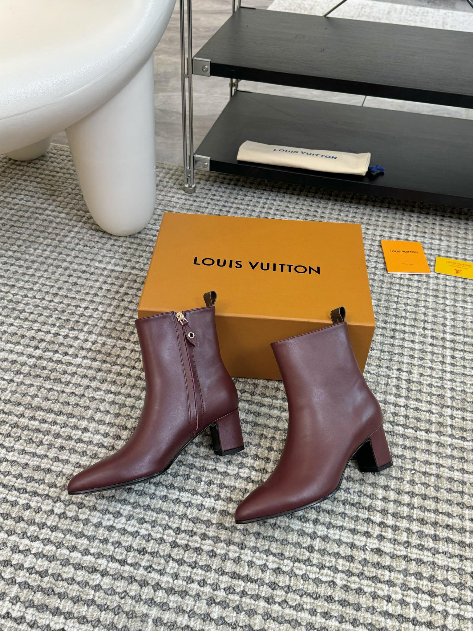 LV Ankle Boots 60mm Wine Red Cowhide